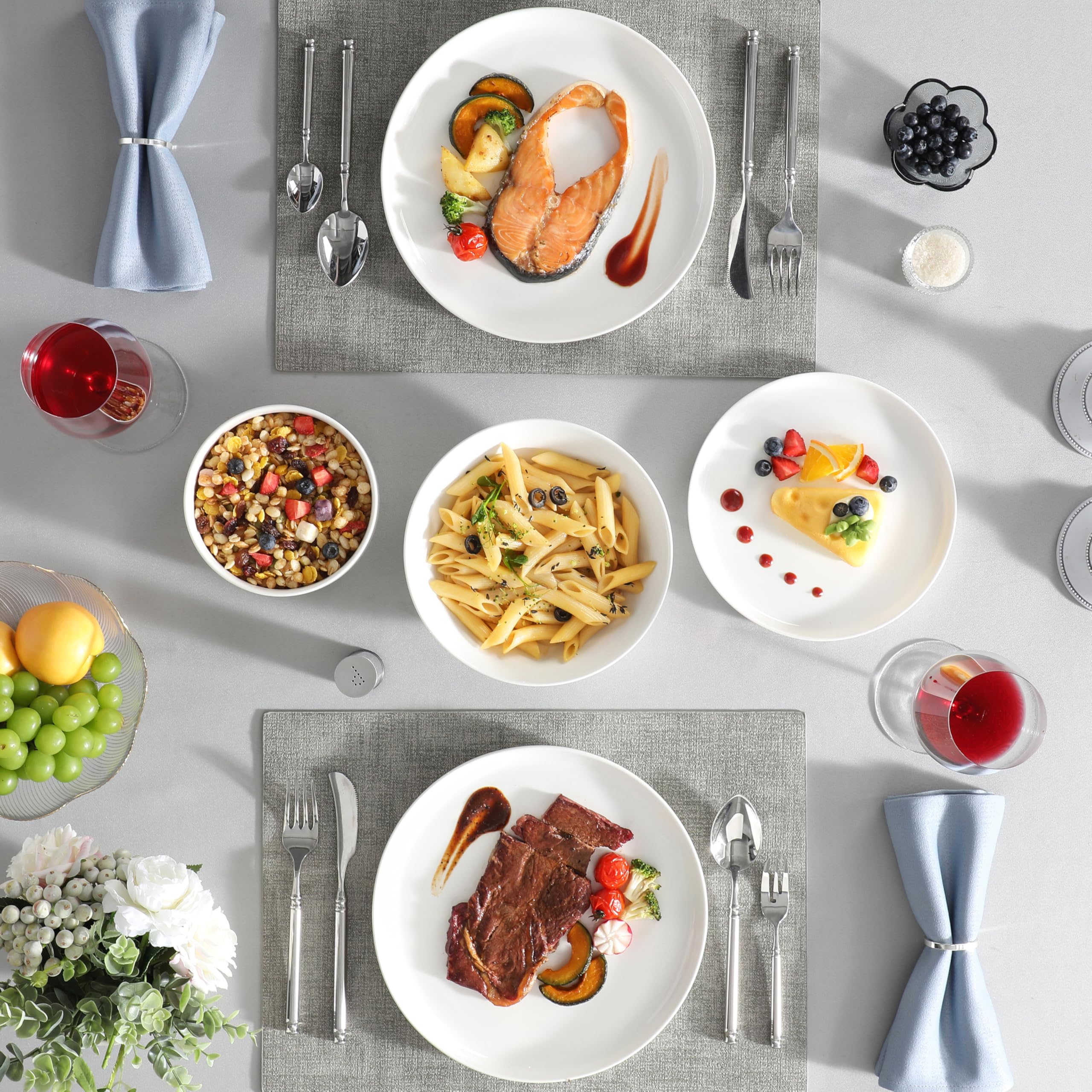 MALACASA 24-Piece Porcelain Dinnerware Set for 6 - Modern White Ceramic Plates & Bowls, Microwave & Dishwasher Safe - LUNA Series - Perfect for Family Dinners, Parties & Everyday Kitchen Use