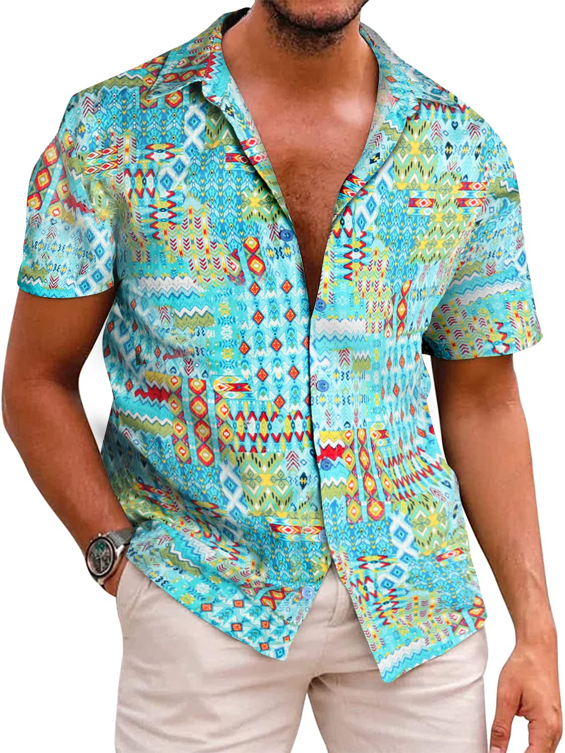 Milanpavilion Men's Hawaiian Shirt - Tropical Floral Short Sleeve Button Up Shirt for Summer, Beach, Vacation & Casual Wear - Lightweight Breathable Aloha Shirt for Pool Party, Luau, Cruise & Tropical Getaways