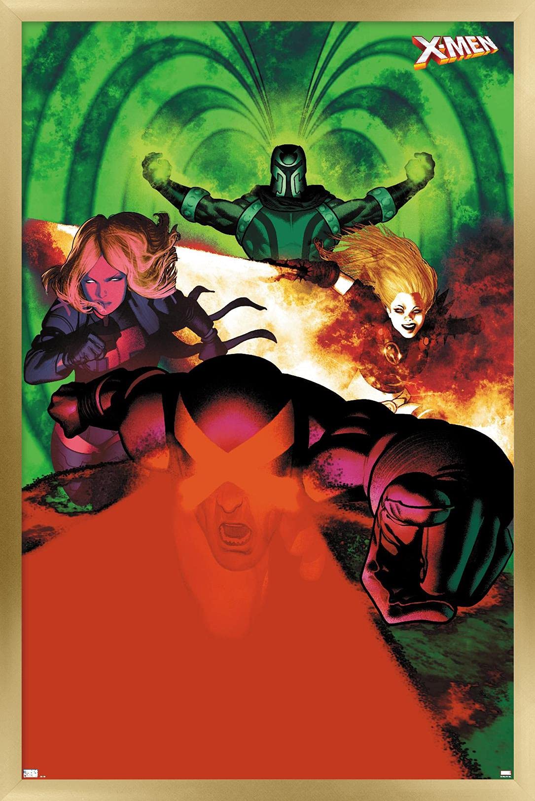Marvel Comics X-Men Wall Poster - Emma Frost, Magneto, Magik & Cyclops Art Print (22.4x14.7 Inches) Gold Framed Version | Perfect for Comic Book Rooms, Home Theater Decor & Superhero Gifts