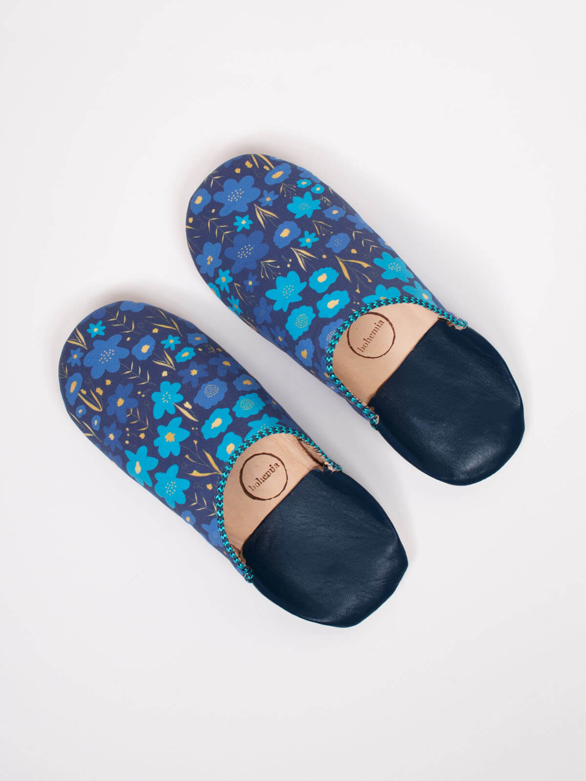 Margot Floral Babouche Slippers for Women - Comfortable Indigo Moroccan House Shoes | Perfect for Home, Lounge & Indoor Use