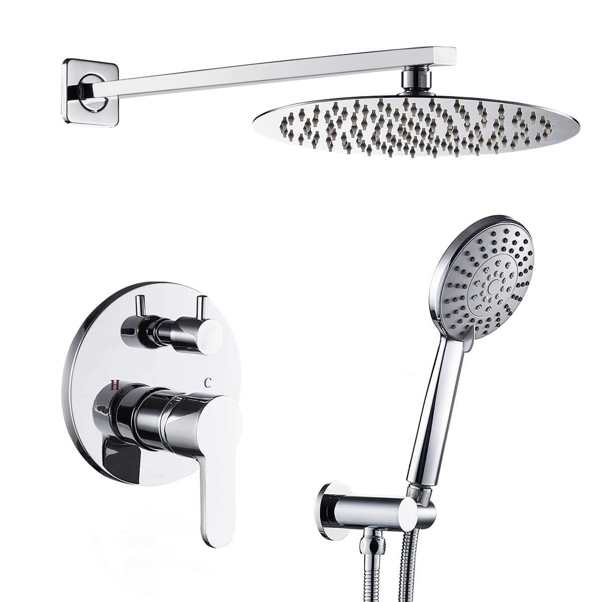 ROVOGO Chrome Bathroom Shower Faucet System with Rain Shower Head & Handheld Spray Combo Set - Complete Shower Trim Kit & Rough-in Valve Included - Perfect for Modern Bathroom Renovation & Spa-Like Shower Experience