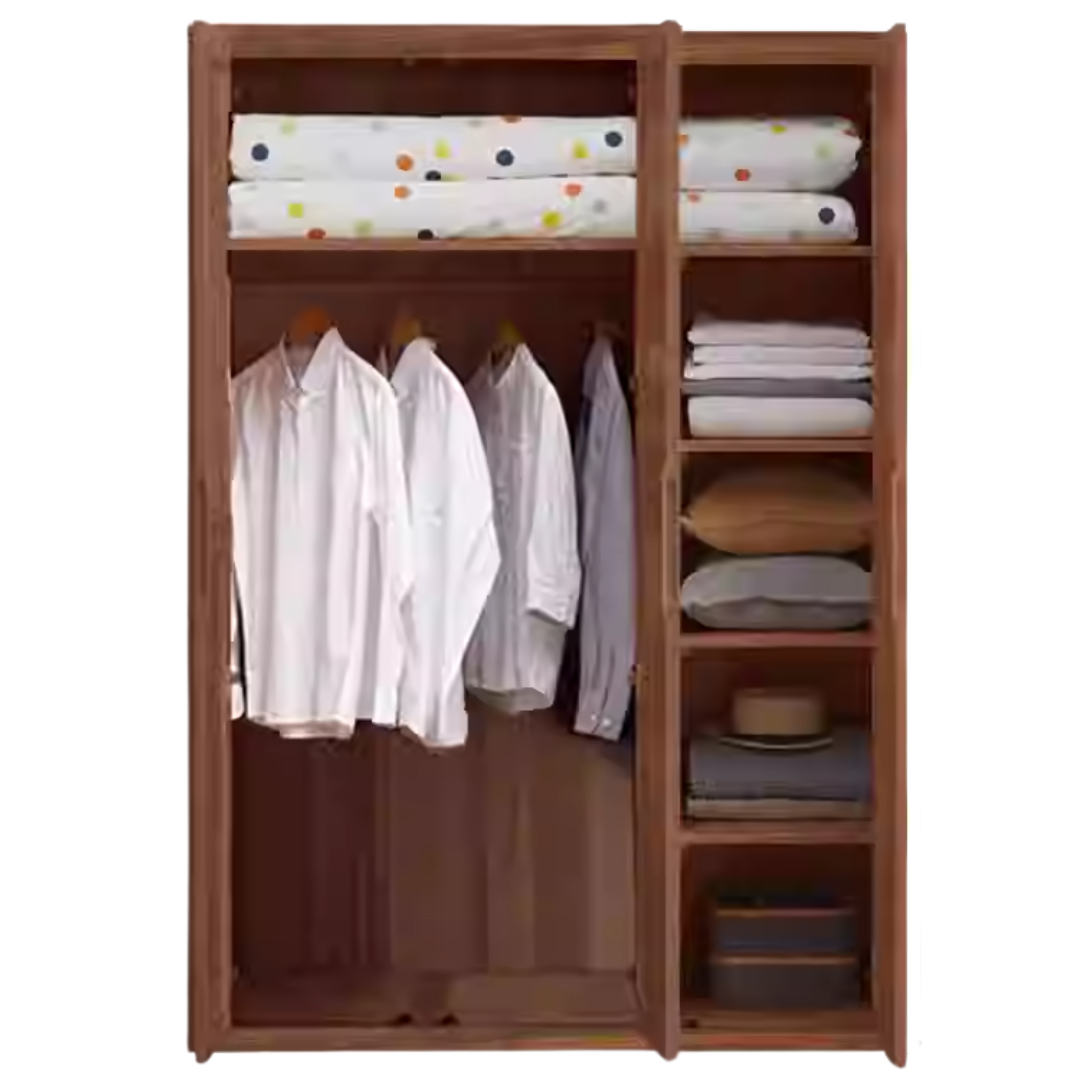 46.4x19.6x78.7 inch / 118x50x200cm / Walnut color / three-door wardrobe stacking