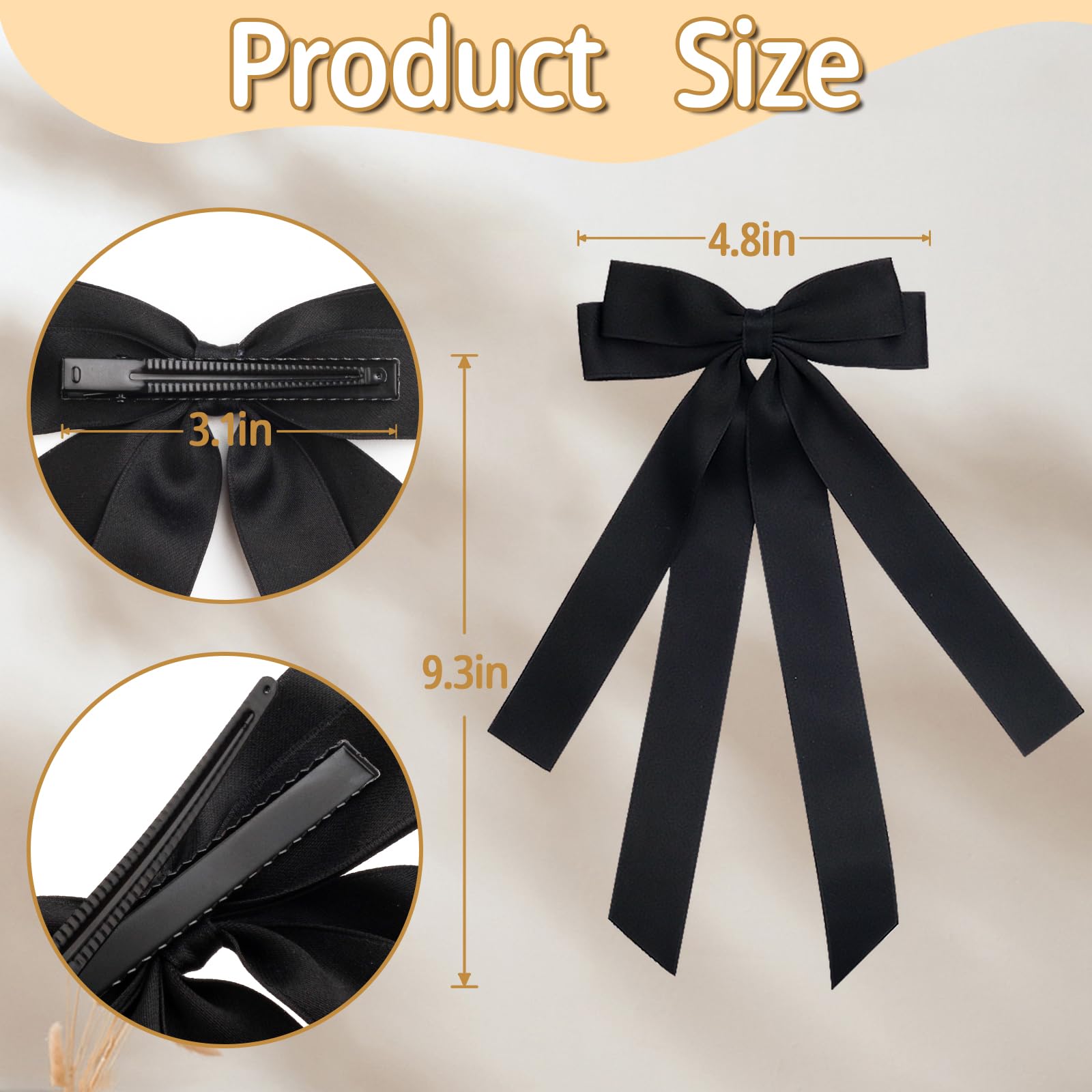 Elegant Black & Coffee Bow Hair Clips 2PCS Set for Women and Girls - Long Tail Ribbon Hair Bows with Alligator Clips | Perfect for School, Parties, Weddings and Everyday Hairstyles