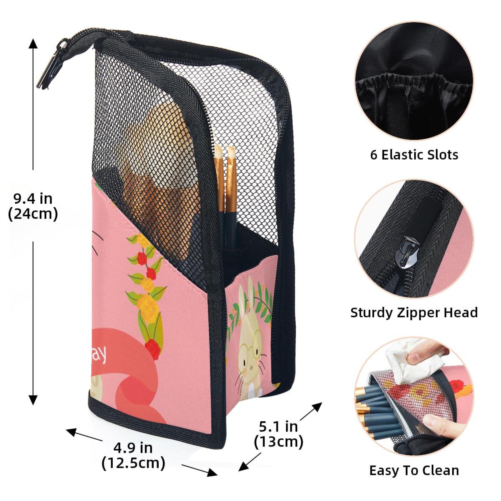 12-Piece Makeup Brush Organizer Bag with Easter Bunny Design - Portable Cosmetic Brush Holder Case for Travel, Home & Professional Makeup Storage