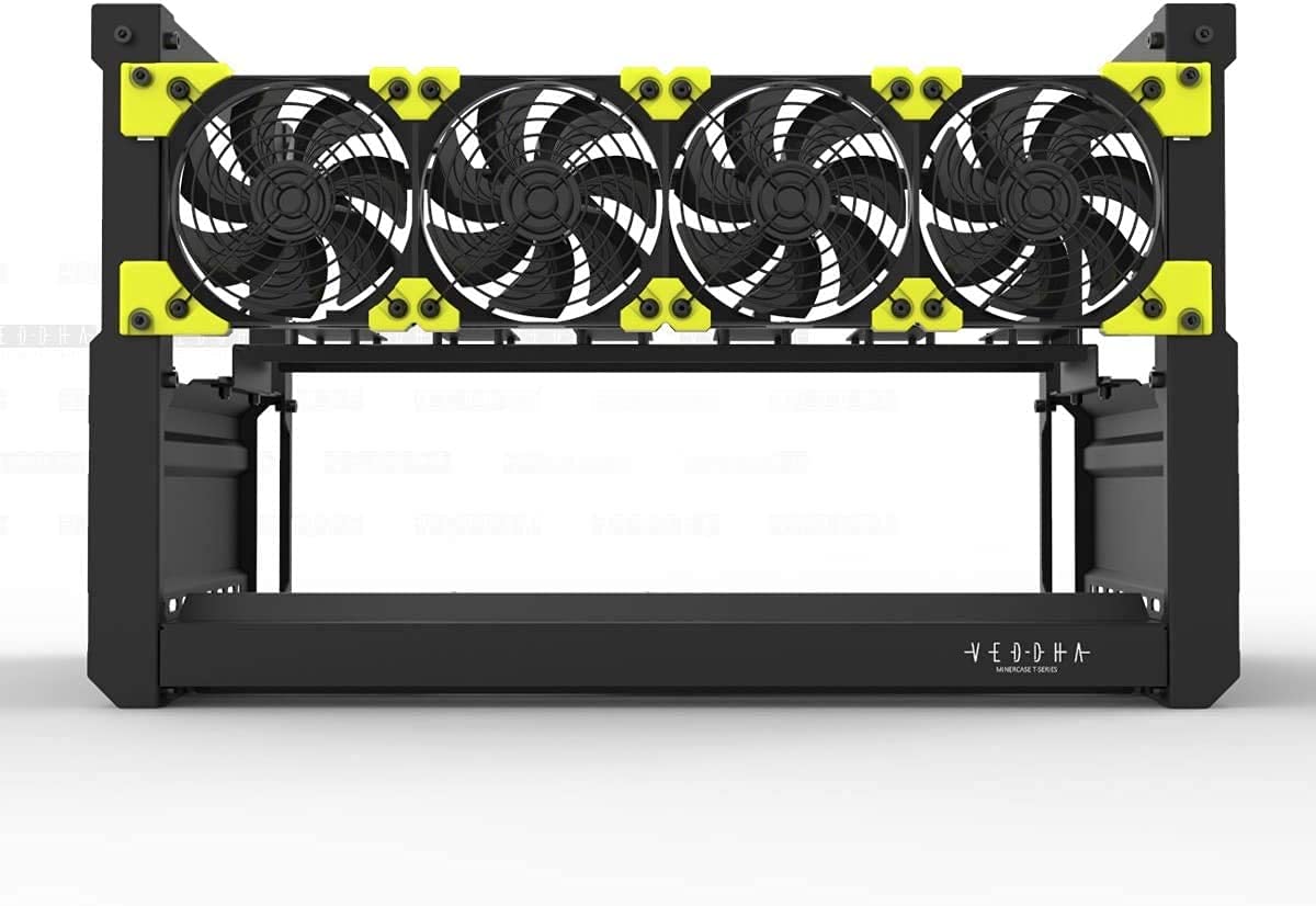 Veddha 6/8 GPU Aluminum Stackable Mining Rig Frame - Open Air Case for BTC ETH Mining (T2-6GPU+4FANS) | Perfect for Cryptocurrency Mining Setup & Home Mining Operations