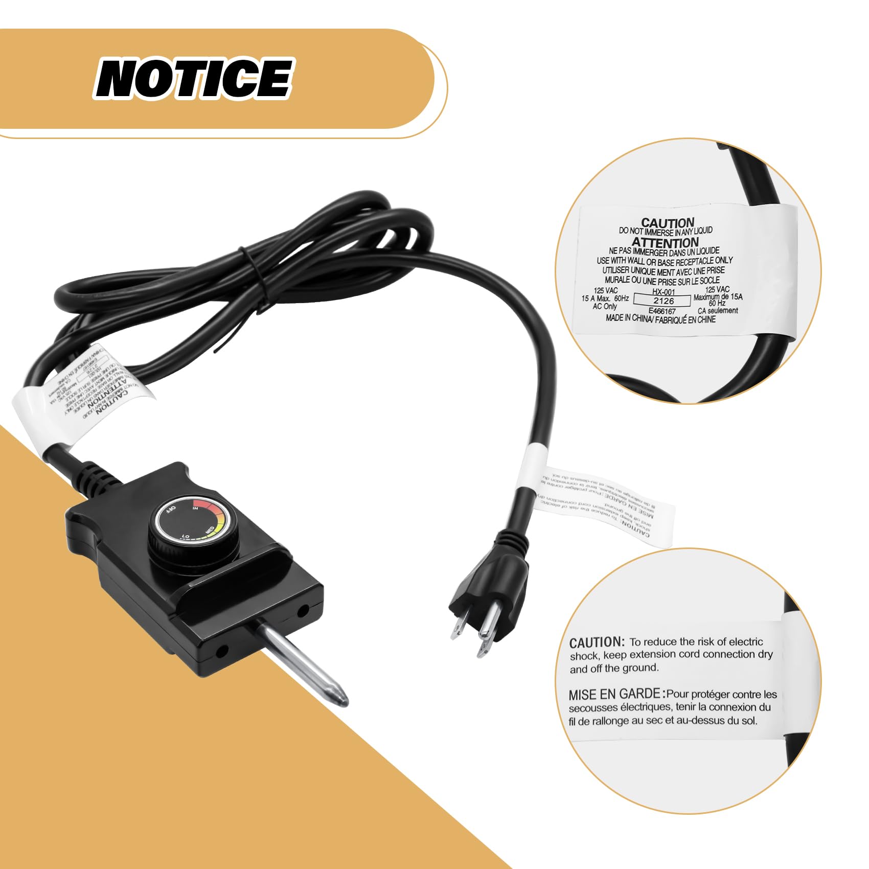 Adjustable Thermostat Controller Probe Cord for Masterbuilt Analog Electric Smokers - Replacement Thermostat Control with Power Cord for Most Electric Smokers & Grills Heating Elements - Perfect for BBQ, Smoking Meat, and Outdoor Cooking