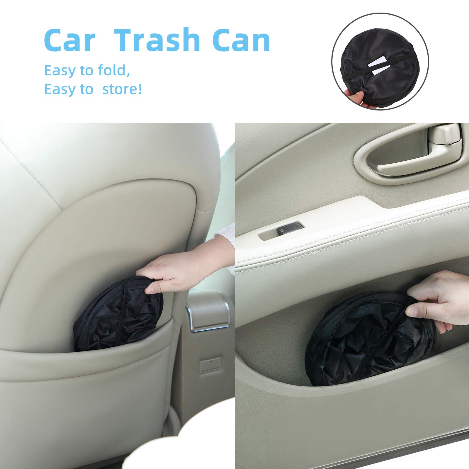 BBTO 2 Pack Collapsible Car Trash Can - Waterproof Hanging Waste Bin with Elastic Band for Auto, Travel, Camping & Road Trips | Portable Trash Bag for Vehicles, Office & Home Use