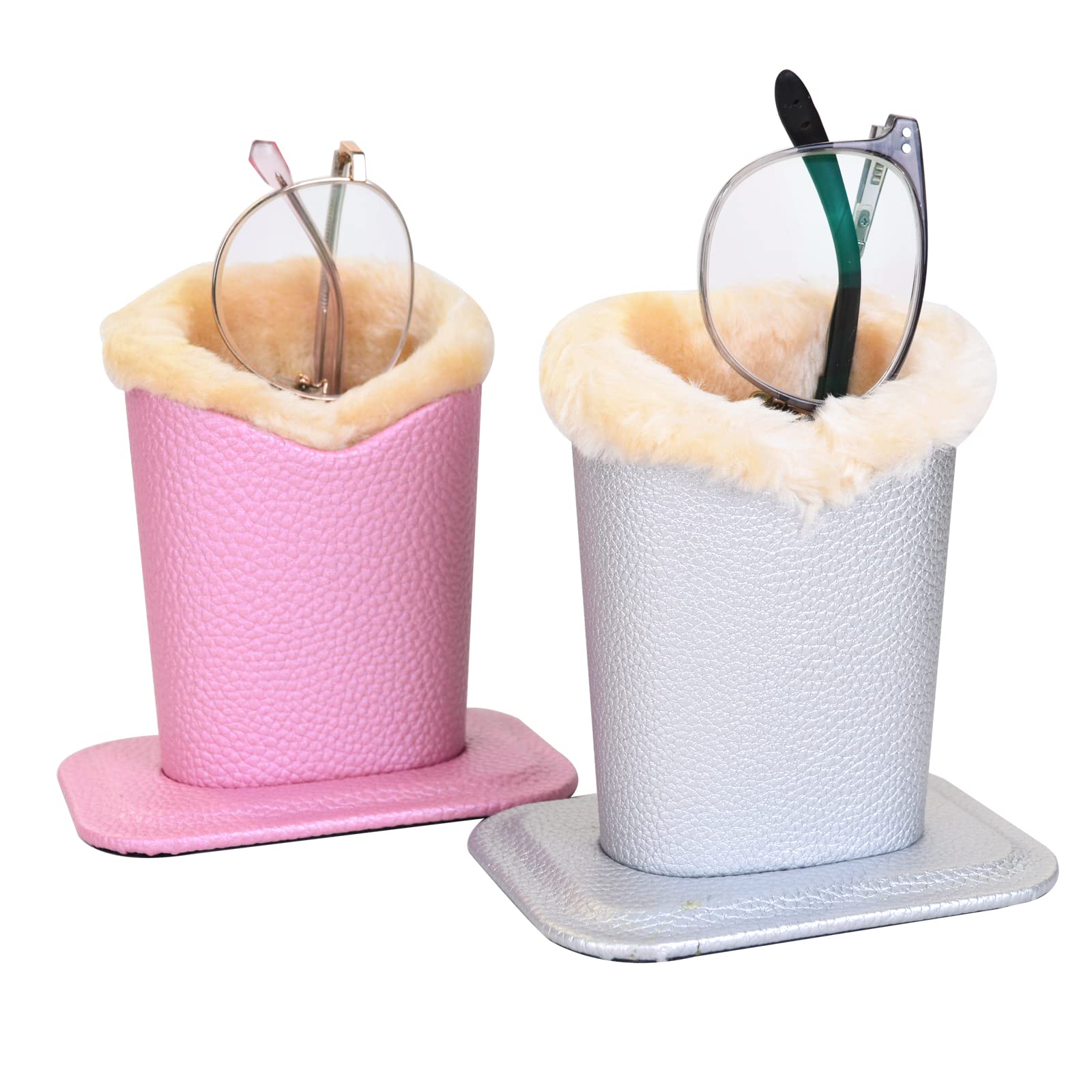 Baitaihem 2-Pack Soft Plush Lined Eyeglass Holder Stand - Protective Glasses Case for Desk & Nightstand Organizer - Perfect for Office, Bedroom, and Travel Use