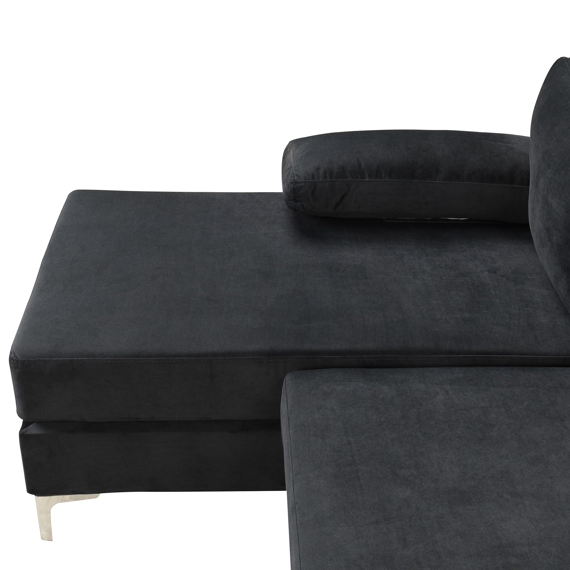 Luxury Modern Velvet L-Shaped Sectional Sofa with Chaise Lounge - Casa Andrea Milano Large Fabric Couch in Onyx Black - Perfect for Living Room, Lounge & Family Gatherings