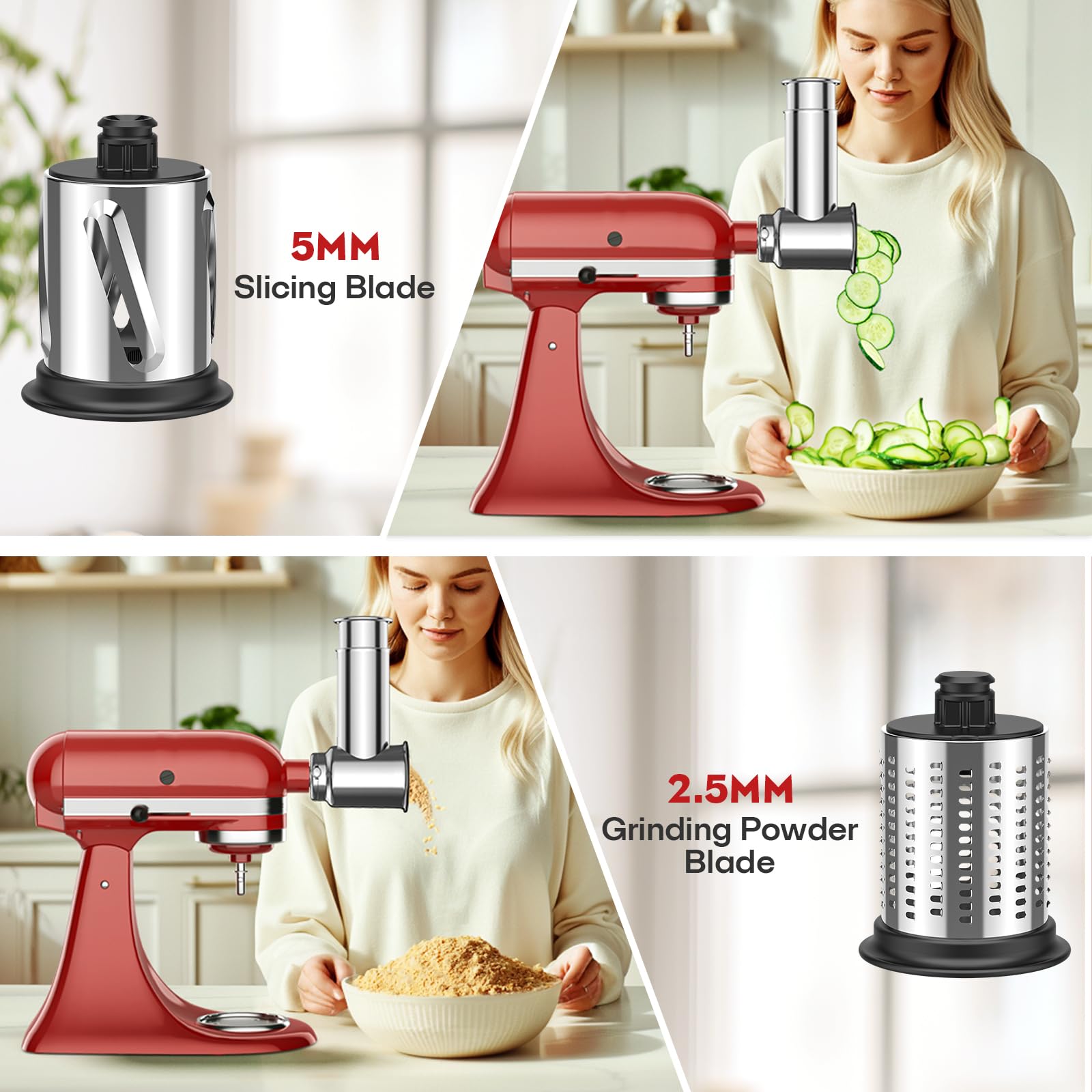 FGREEBLE 4-in-1 Stainless Steel Food Processor Attachment for KitchenAid Stand Mixer - Slicer, Shredder, Cheese Grater & Salad Maker with Grinding Function | Perfect for Meal Prep, Pizza Toppings & Healthy Cooking