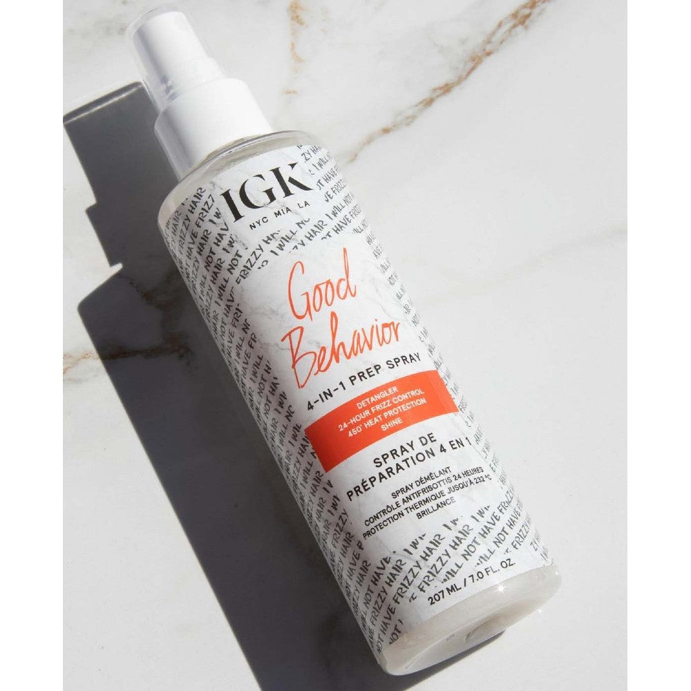 IGK Good Behavior 4-In-1 Prep Spray for Smoothing, Detangling & Heat Protection - Perfect for Styling, Blowouts & Frizz Control