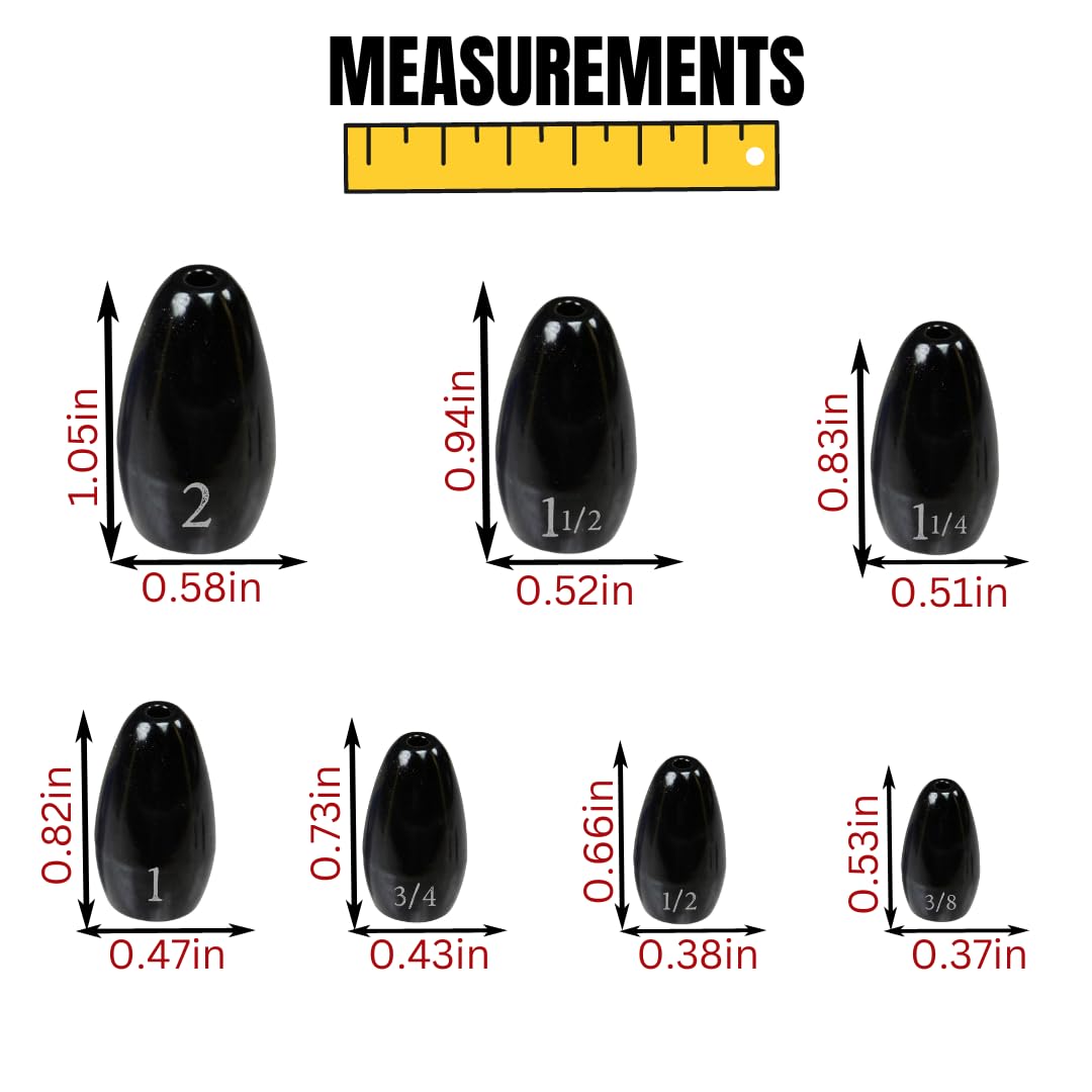 Reaction Tackle Tungsten Flipping Weights for Bass Fishing - Heavy Cover Punching Sinkers - Freshwater & Saltwater Compatible - Texas & Carolina Rig Weights - Size Stamped for Easy Identification - Perfect for Flipping, Pitching, and Punching Through Vegetation