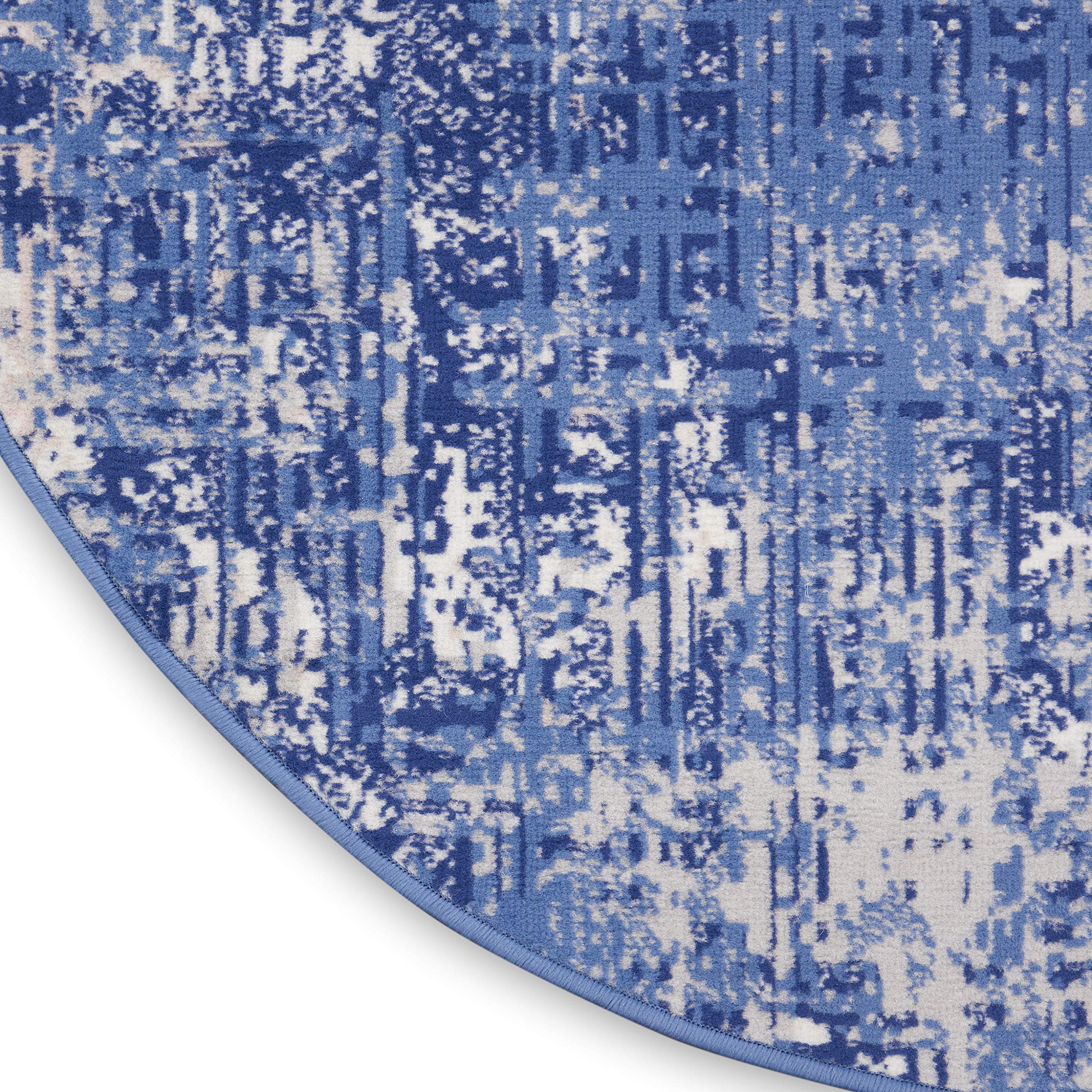 Nourison Whimsicle Abstract Blue Ivory 8' Round Area Rug - Easy Cleaning, Non-Shedding, Soft & Durable - Perfect for Bedroom, Living Room, Dining Room & Kitchen Decor (8ft Round)
