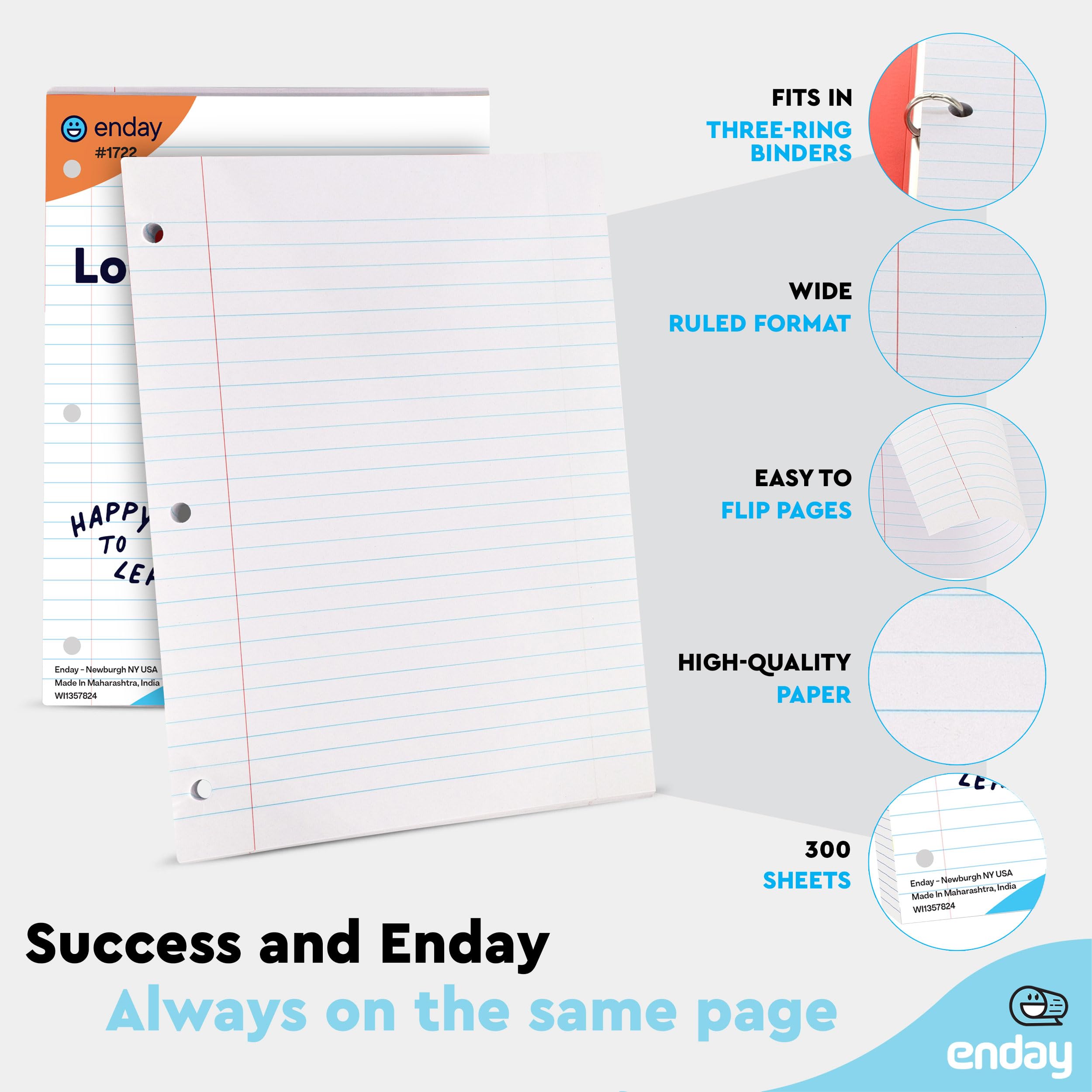 Enday Wide Ruled Loose Leaf Paper - 8