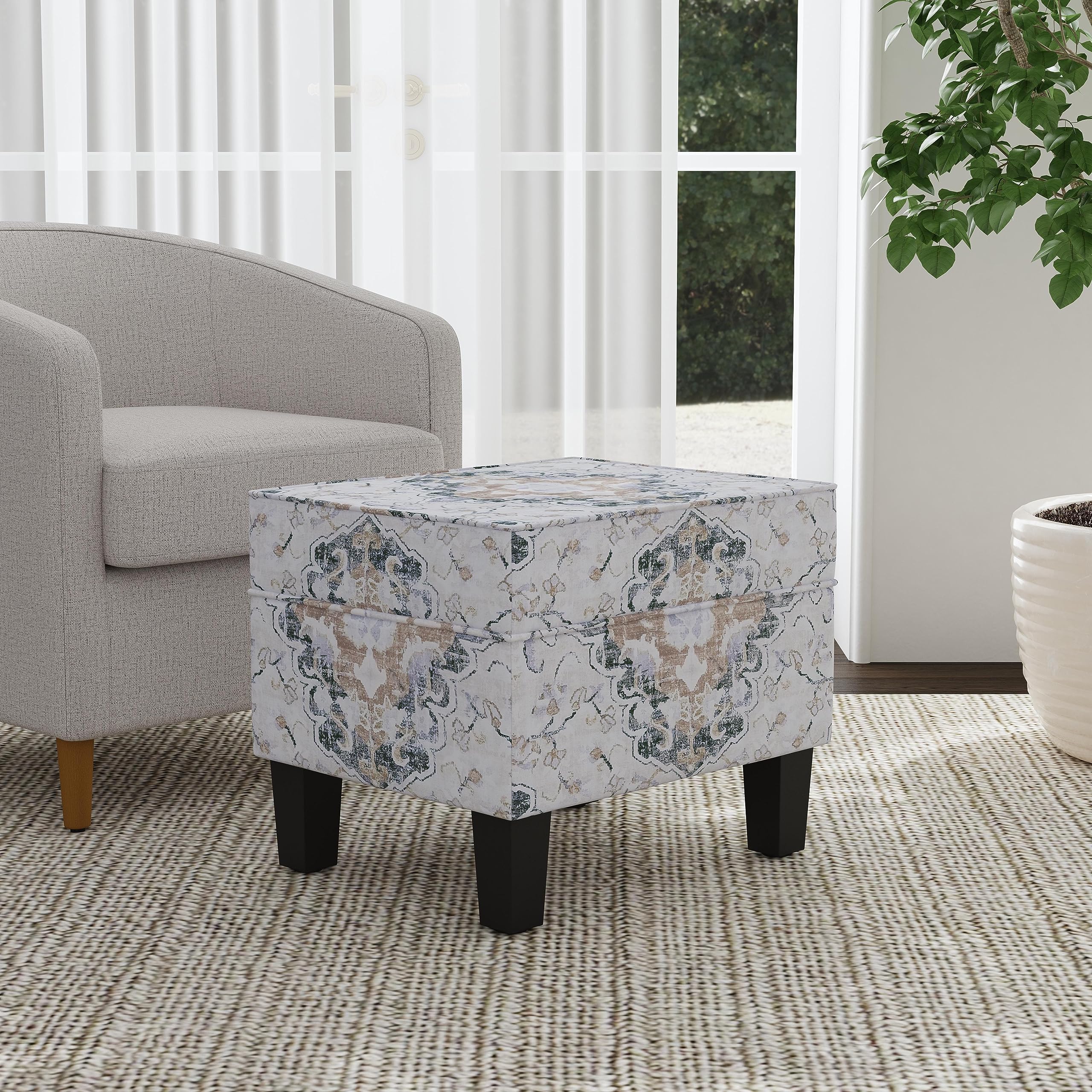 Modern Storage Ottoman with Lift Top - Dinah Collection Home Decor for Living Room & Bedroom, Antiqued Ebony Cream - Perfect for Extra Seating & Hidden Storage in Small Spaces