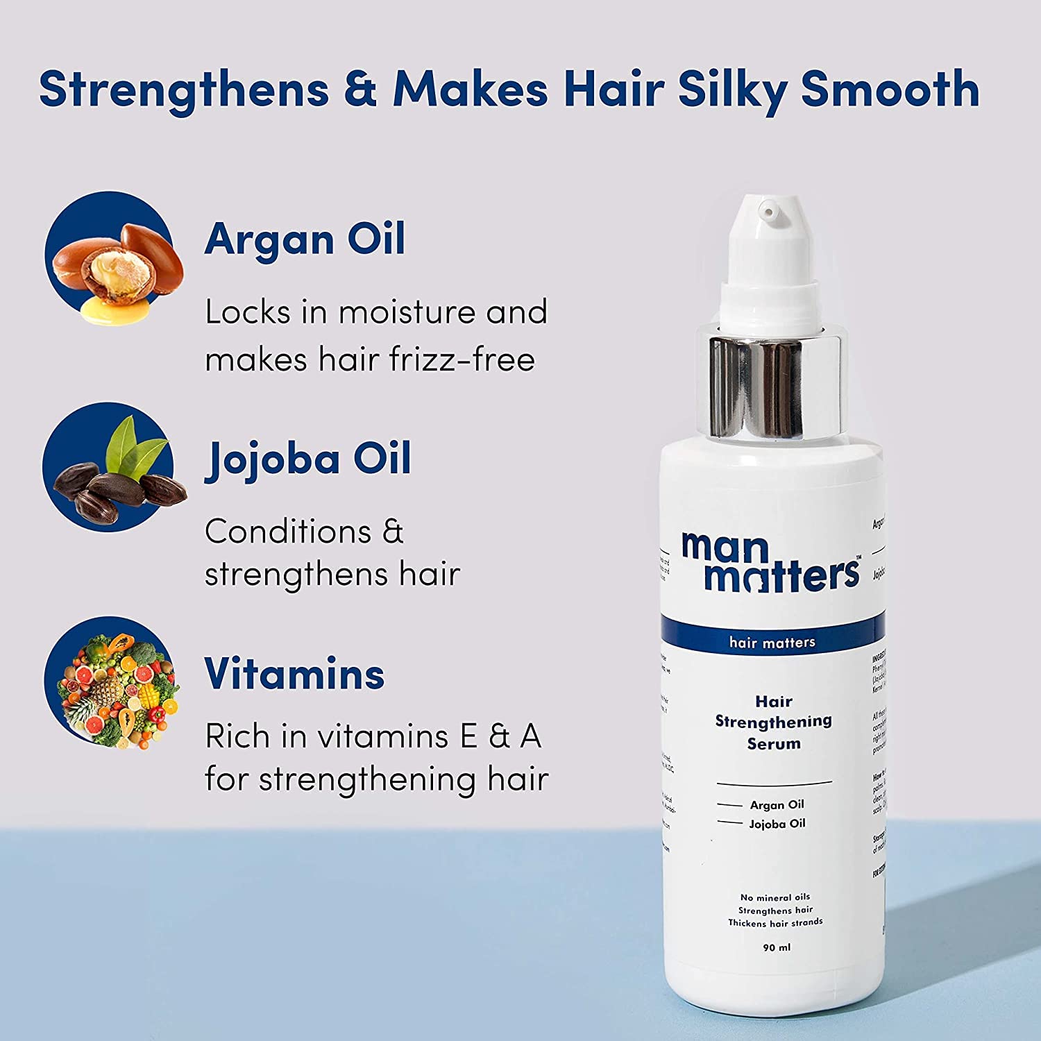 Man Matters Hair Serum for Men - 90 mL with Jojoba & Argan Oil | Frizz-Free, Silky & Shiny Hair Treatment | Non-Sticky Formula for Instant Smoothness | Perfect for Daily Styling & Special Occasions