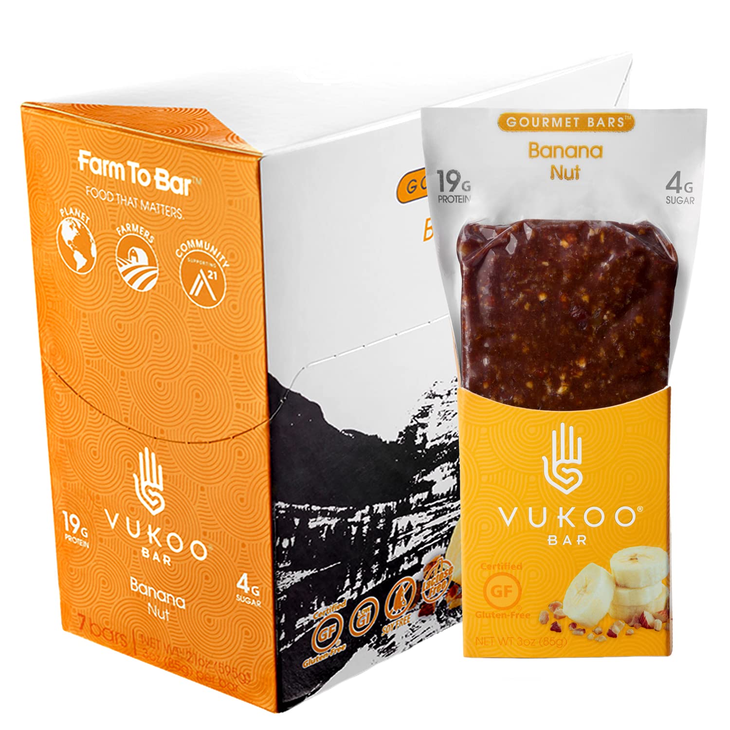 Vukoo Refrigerated Protein Bars - Banana Nut Flavor (28 Pack) | 19g Protein, Organic Oats, Low Sugar, High Fiber, Gluten Free | Healthy High Protein Snack for Gym, Hiking & Weight Loss