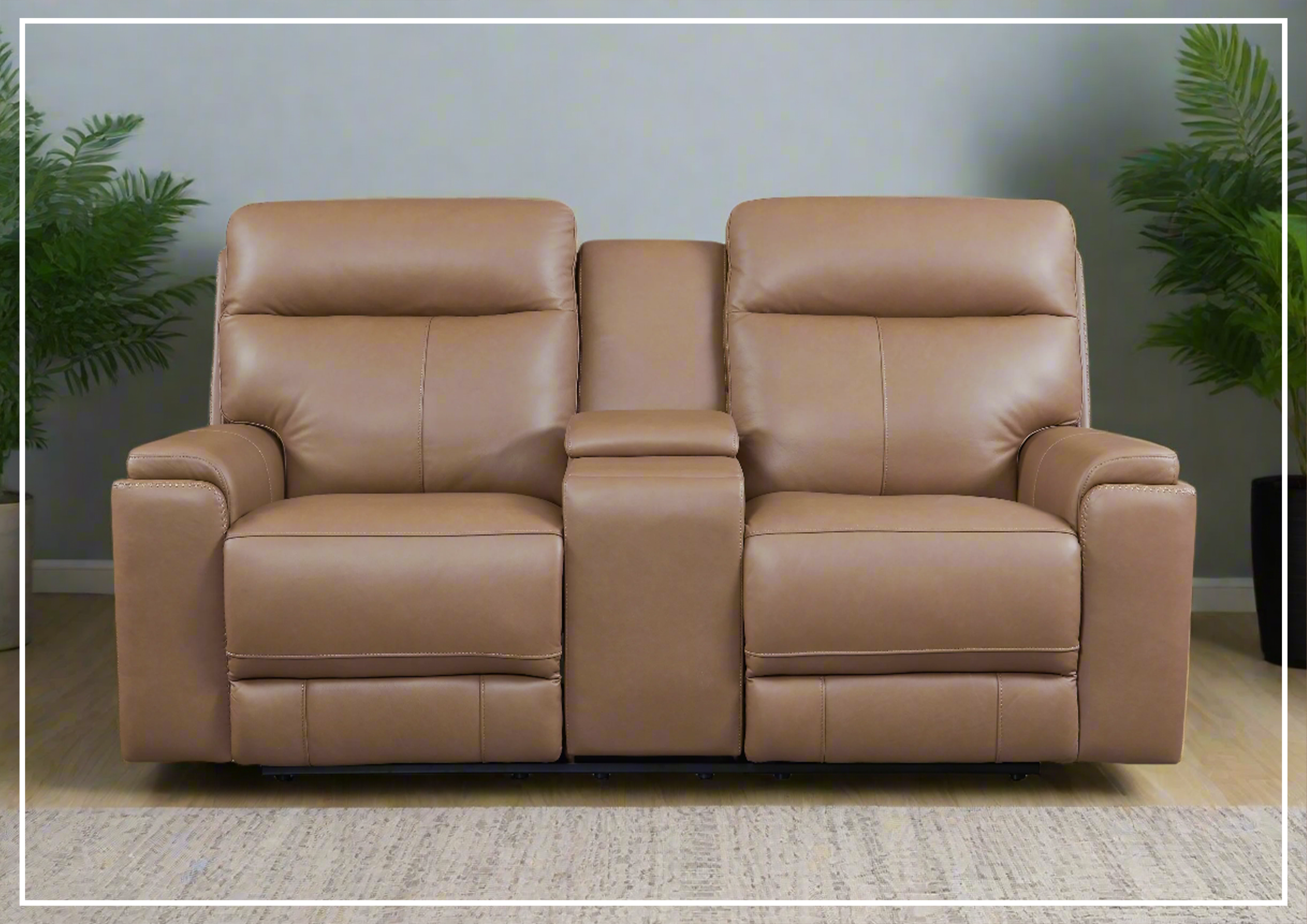 Gio Italia Bruna 2-Seater Genuine Leather Power Reclining Sofa with Console - Modern Living Room Furniture for Home Theater & Relaxation