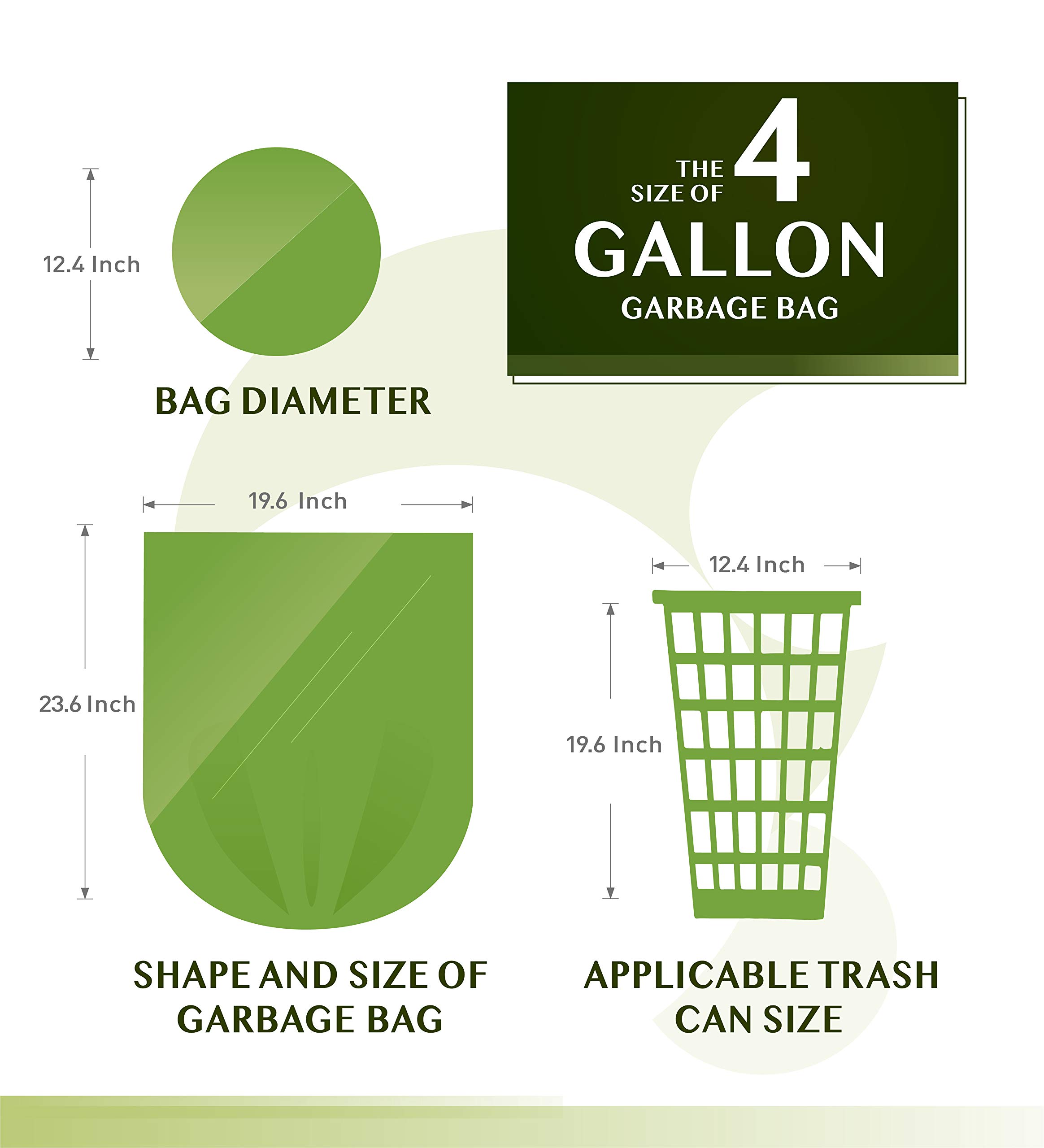 FORID 4 Gallon Trash Bags - 150 Count Unscented Heavy Duty Garbage Can Liners (15 Liter) for Kitchen, Bathroom, Home Office - Eco-Friendly Waste Disposal Solution for Daily Household Use