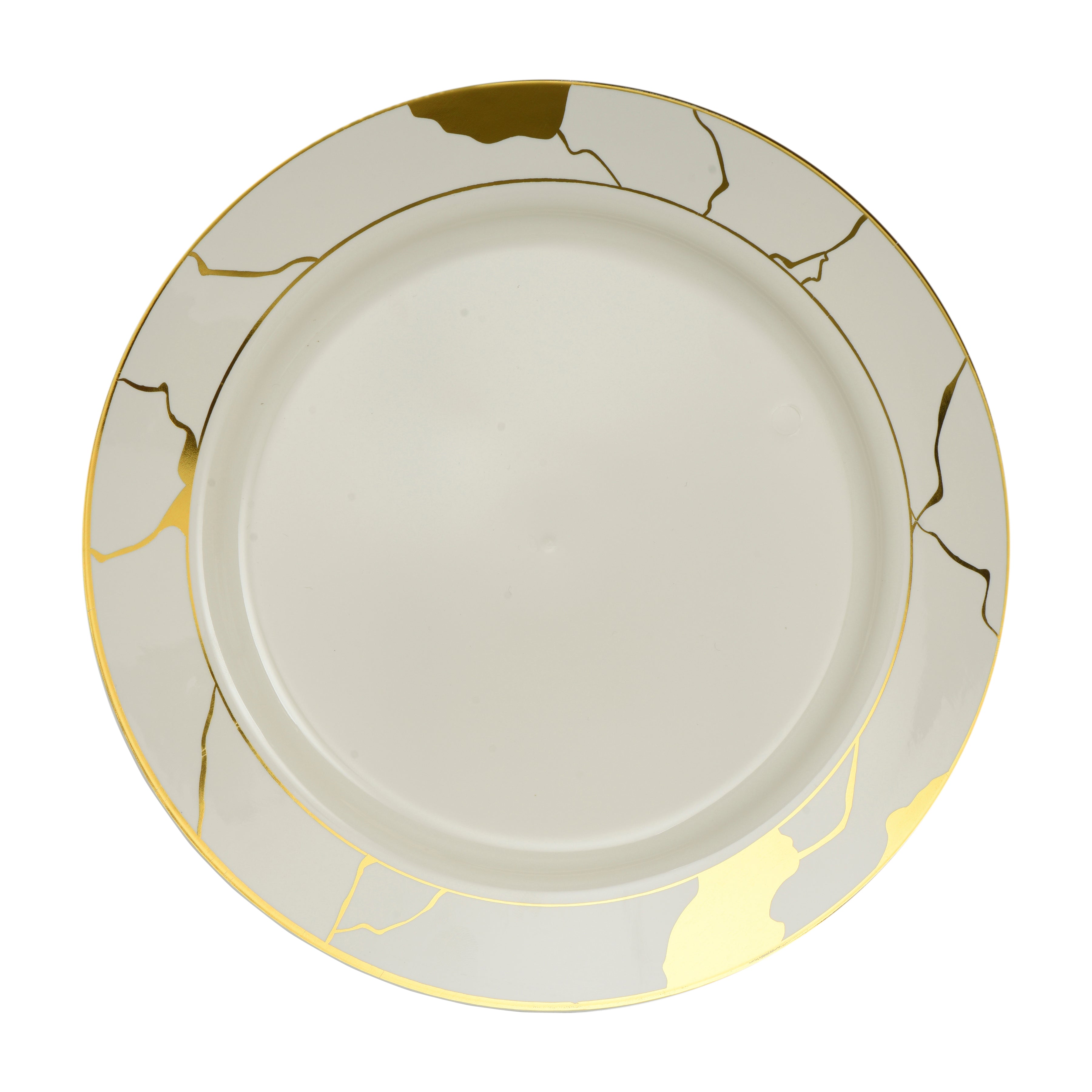 Elegant Cream & Gold Round Plastic Plates - Marble Design for Parties, Weddings & Home Decor - Durable & Stylish Disposable Dinnerware