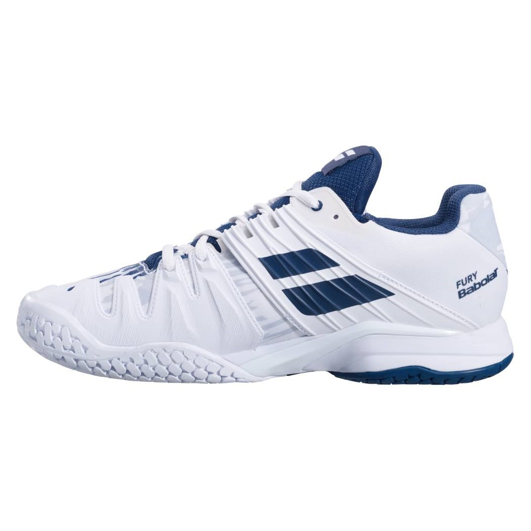 Babolat Propulse Fury AC Men's Tennis Shoes - White & Blue | High-Performance Court Shoes for Competitive Play & Training | Perfect for Hard Court & Clay Court Matches