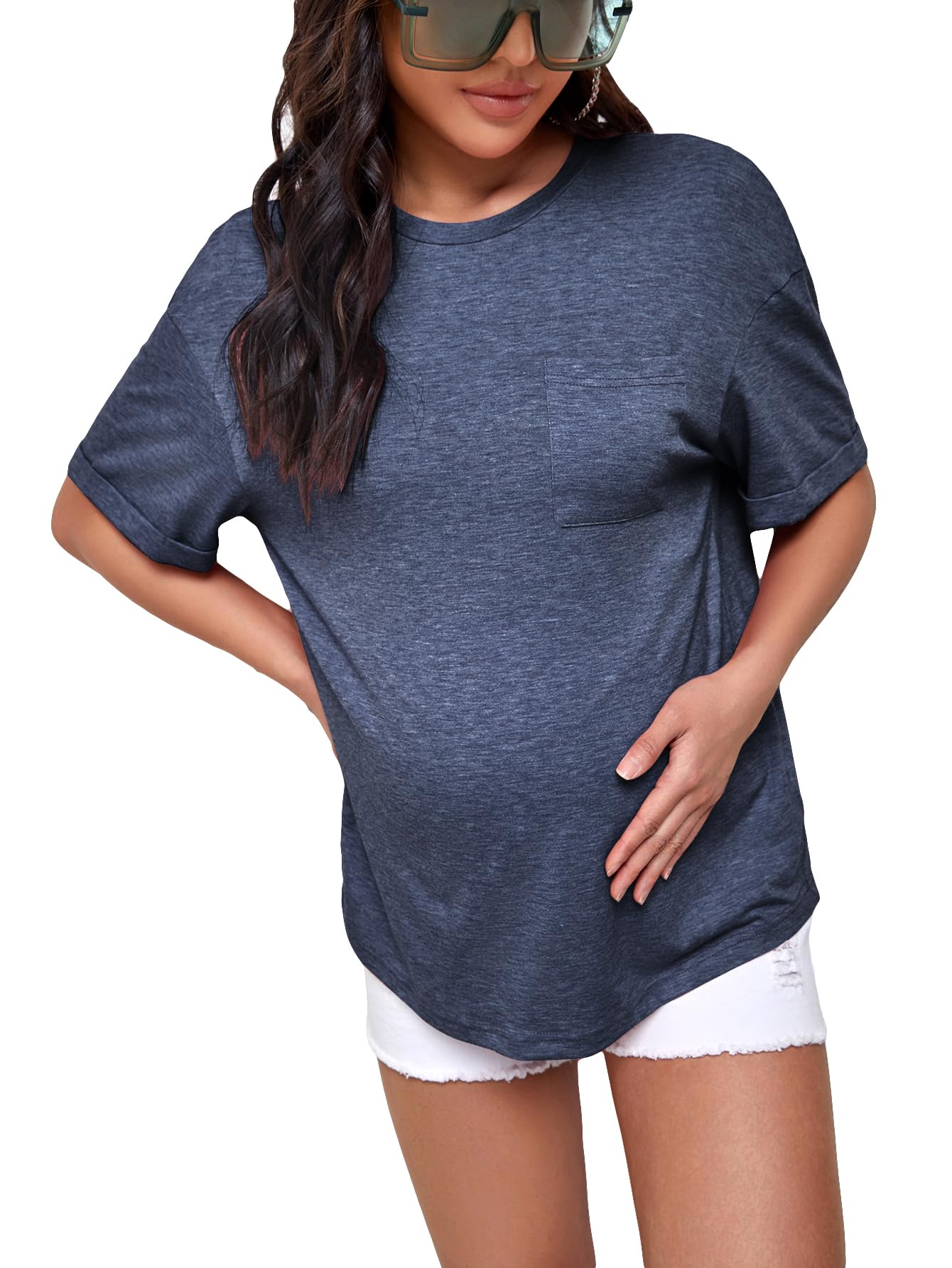 Verdusa Women's Maternity Drop Shoulder Short Sleeve Loose T-Shirt Top - Comfortable Pregnancy Clothes for Casual Wear & Nursing