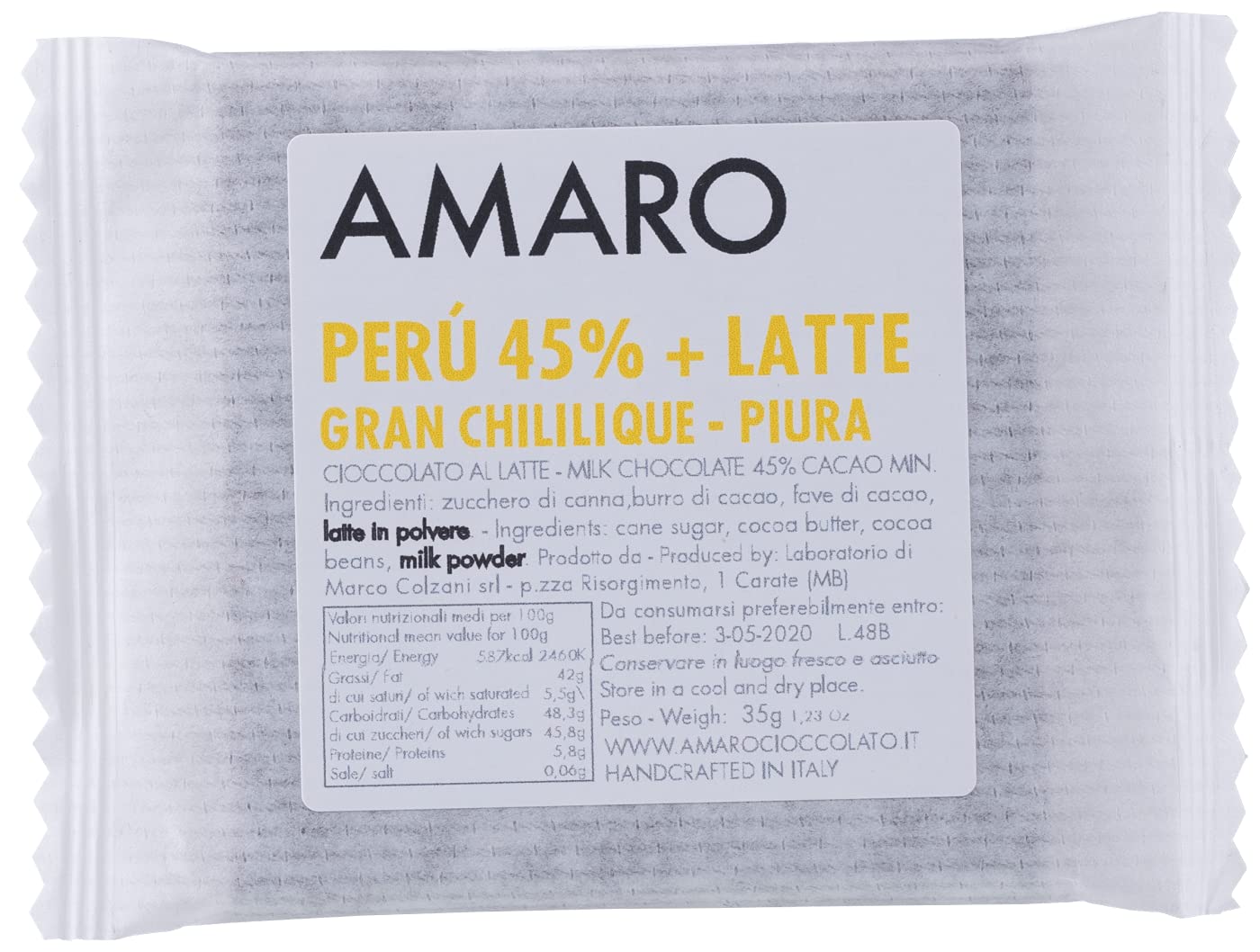 Premium Italian Alp Milk Chocolate Square - Artisanal Marco Colzani Chocolate from Lombardy, Italy - 35g (1.2oz) Gourmet Gift, Dessert Pairing & Coffee Companion