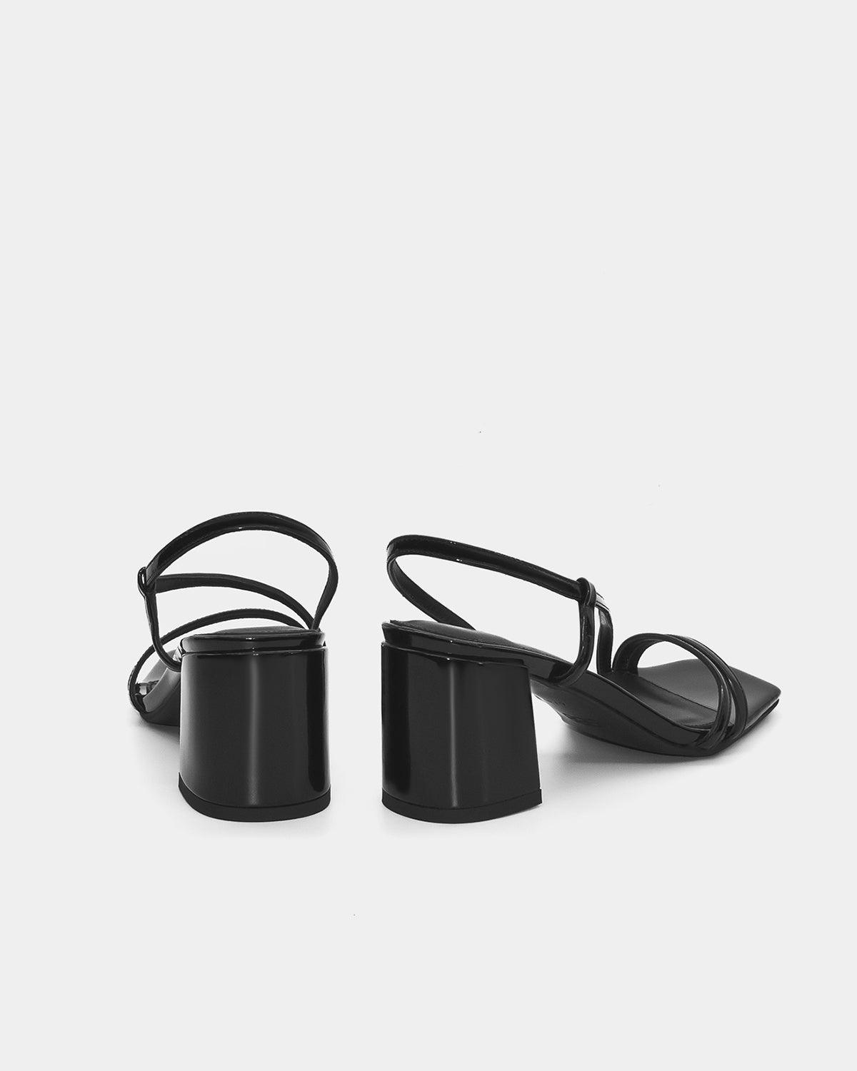Black Patent Leather Strap Sandals with Block Heel - Women's Comfortable Dress Shoes for Weddings, Parties & Office Wear