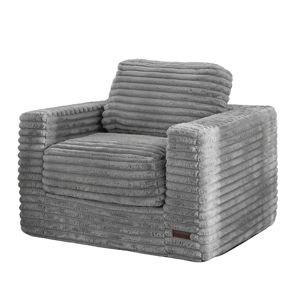 MAXYOYO Oversized Bean Bag Chair - Grey Striped Faux Fur Floor Sofa with Removable Pillows & Armrests - Perfect for Living Room, Bedroom, Game Room and Dorm Lounge