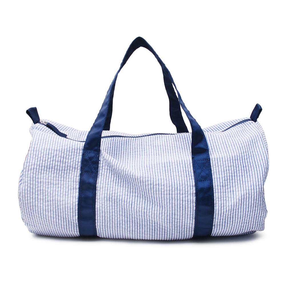 Kids Travel Overnight Bag - Lightweight Seersucker Weekender Duffel Carry On for Boys & Girls (Navy Blue) | Perfect for Sleepovers, Weekend Trips & Airplane Travel