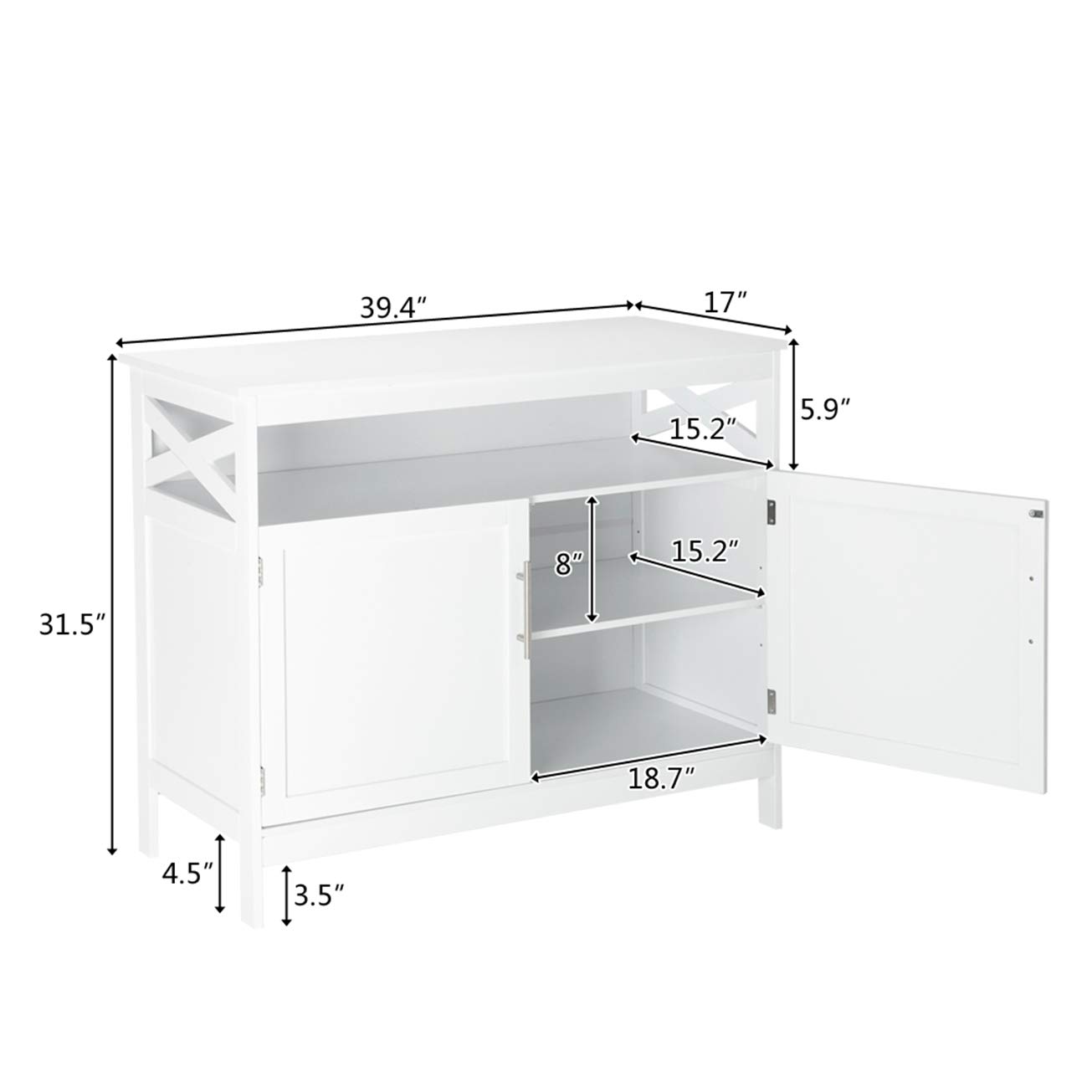 FCH White Double Door Side Cabinet with Partition - Storage Cabinet for Kitchen, Living Room, Bedroom | Organize Drawers, Cupboard, Oven, Fridge | Perfect for Closet Seat, Door & Window Areas