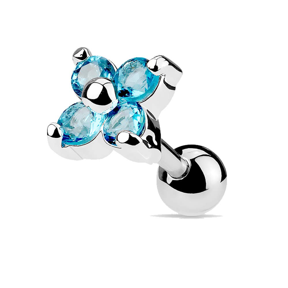 MoBody 16G Flower Quad CZ Tragus Earring Stud - Surgical Steel Cartilage Helix Piercing Jewelry (1.2mm) - Perfect for Everyday Wear, Parties & Gifts