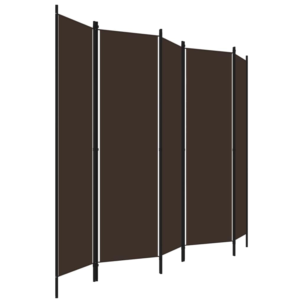 VidaXL 5-Panel Freestanding Room Divider with Durable Powder-Coated Iron Frame & Brown Fabric Screens - Multifunctional Privacy Screen for Bedroom, Living Room, Office or Studio - Perfect for Space Partition & Home Decor