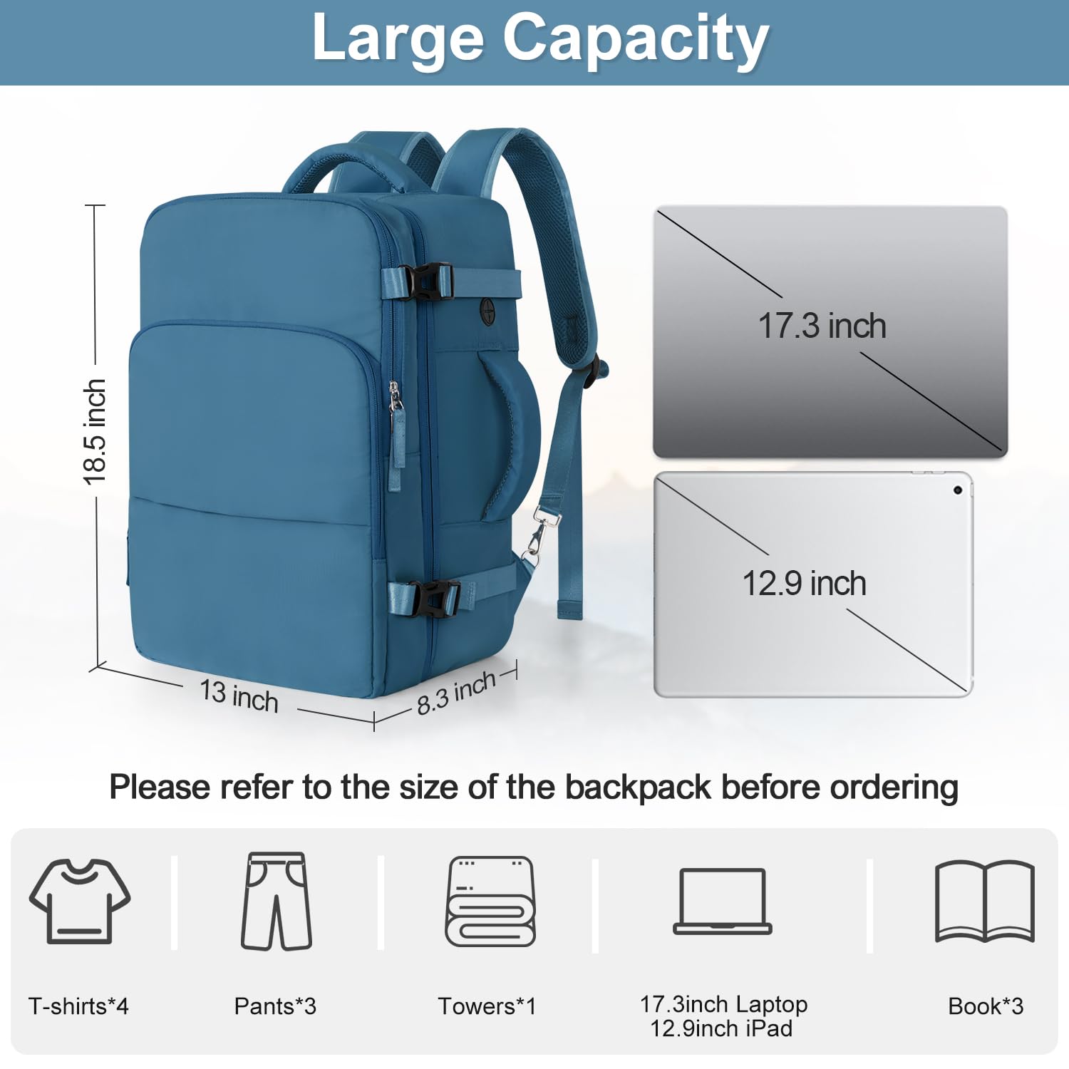 TSA Approved 17.3 Inch Waterproof Laptop Backpack for Travel - Multi-Pocket Carry On Flight Backpack for Men & Women (Deep Blue) - Perfect for Business Trips, College Students & Weekend Getaways