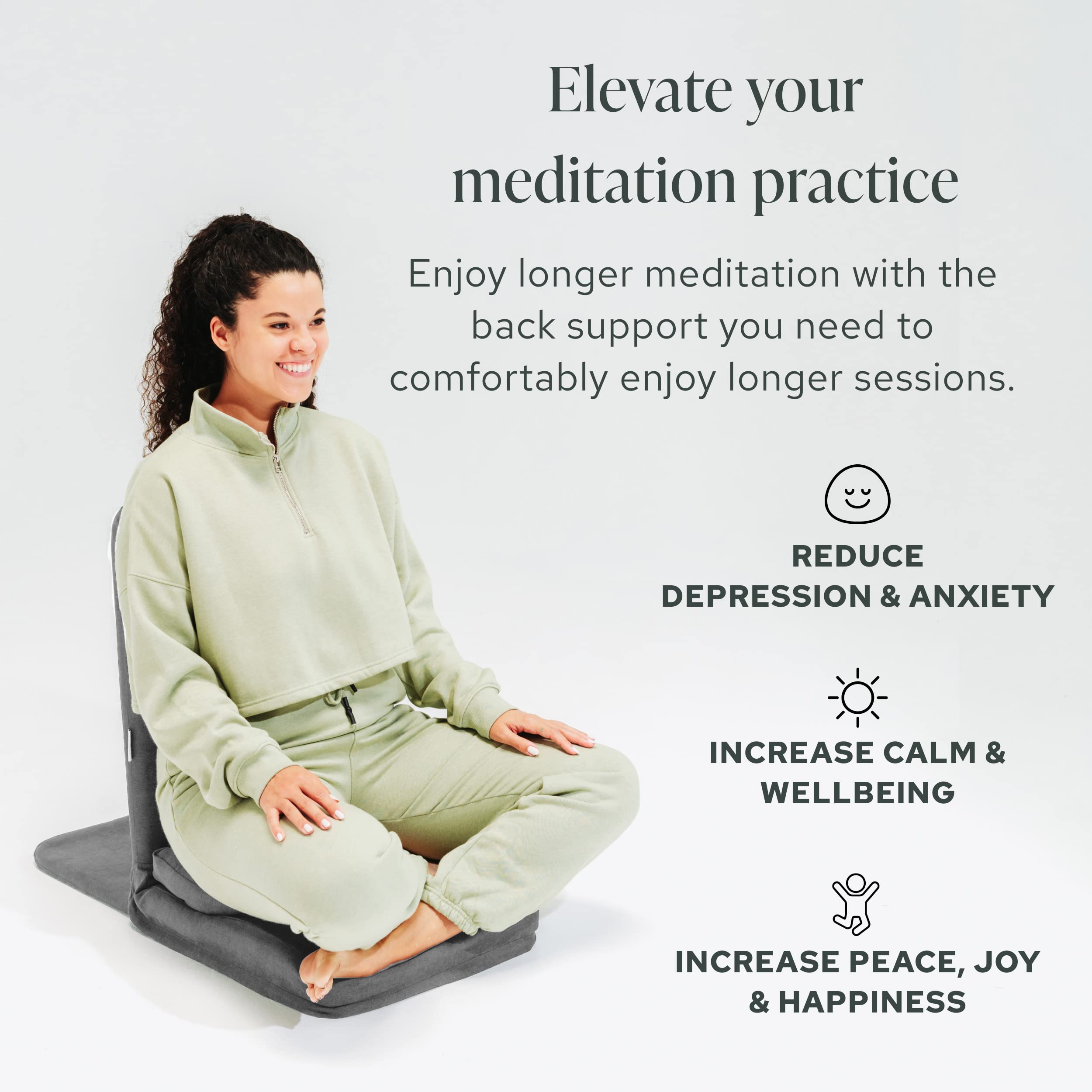 Mindful Modern Folding Meditation Chair with Adjustable Back Support - Half Moon Buckwheat Cushion - Comfortable Floor Seating for Yoga, Zen Meditation & Mindfulness Practice in Living Room or Bedroom