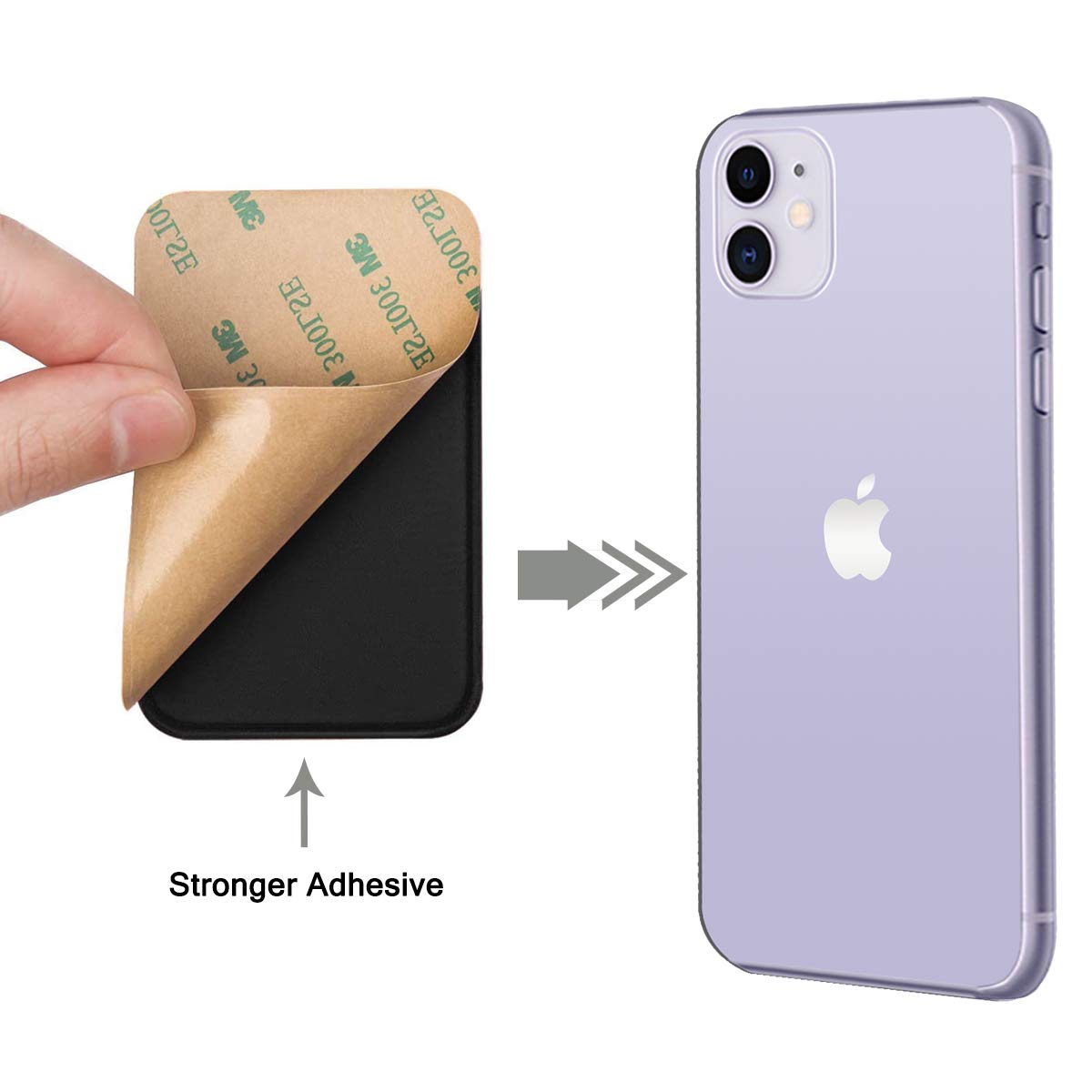 Stick-On Leather Phone Wallet - Adhesive Card Holder for Back of Cell Phone (Black) | Perfect for Hands-Free Shopping, Travel & Daily Essentials