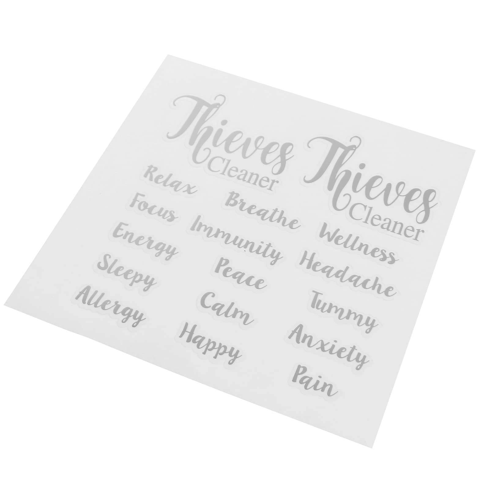 EXCLUZO 6-Pack Silver Essential Oil Stickers - Waterproof Cosmetic Labels for Perfume Bottles, Jars & Containers - Durable Letter Stickers for Organizing & Decorating (Perfect for Aromatherapy, DIY Projects & Home Organization)