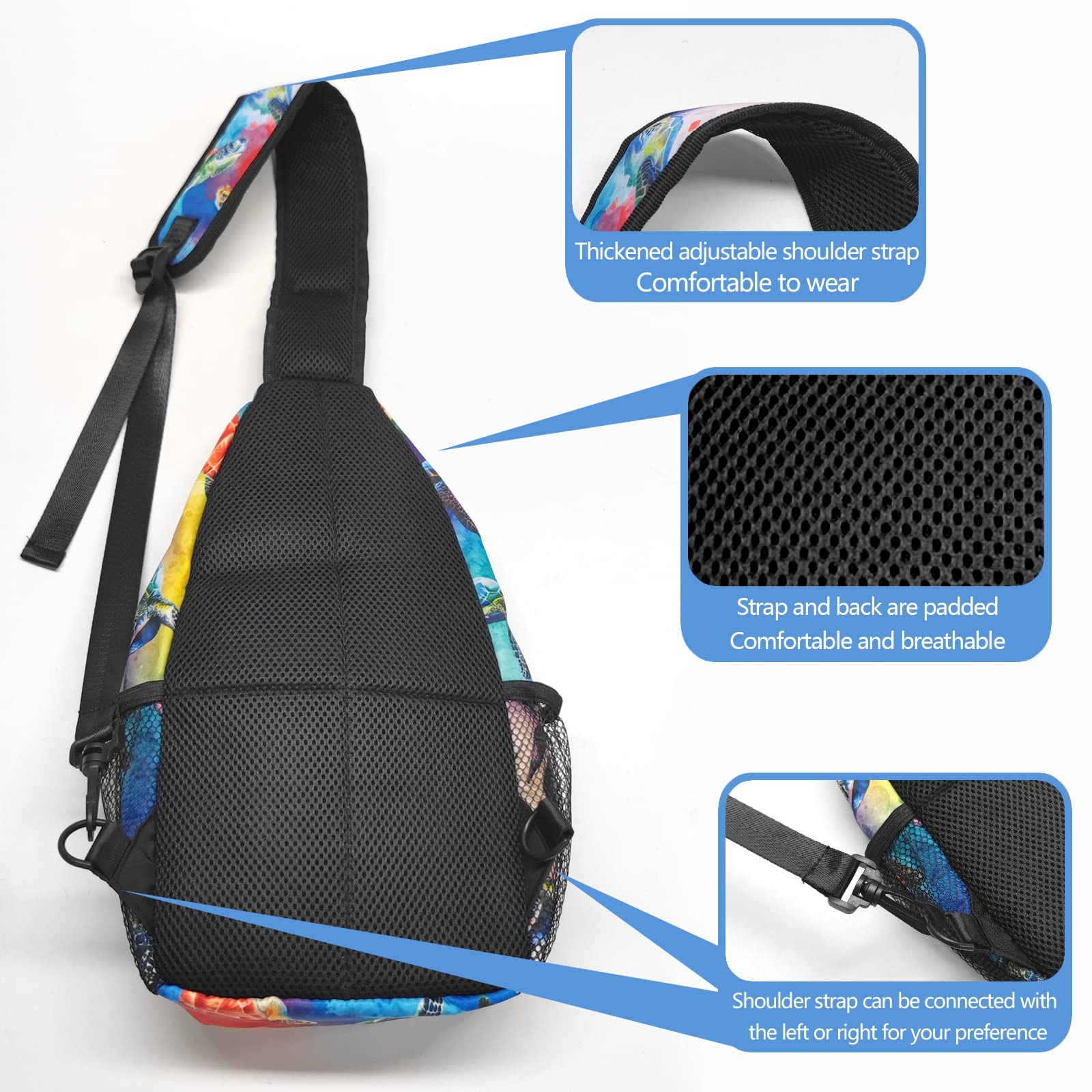 Waterproof Unisex Sling Bag - Lightweight Crossbody Shoulder Backpack for Men & Women - Perfect for Travel, Hiking, Gym & Outdoor Activities - Turtle Design