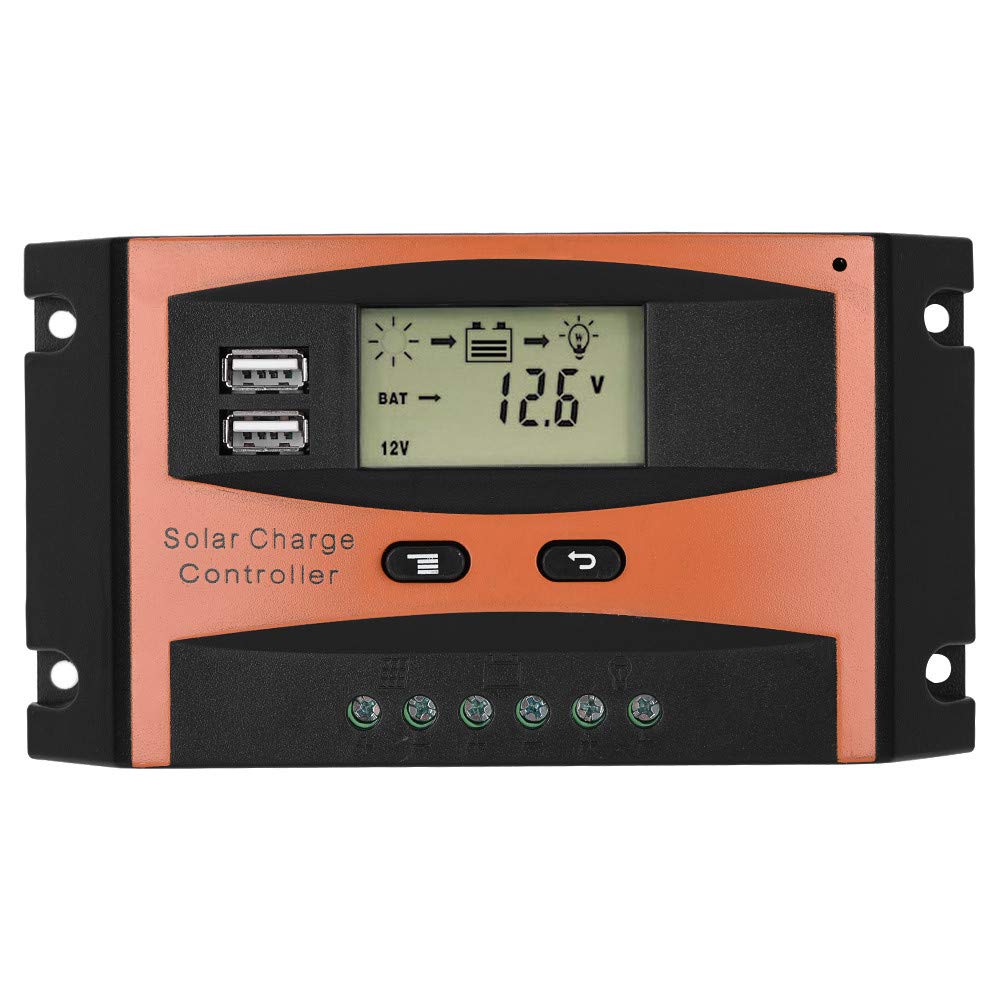 Xinwoer 30A Solar Charge Controller with LCD Display, 50V Dual USB PWM Solar Panel Regulator, IP32 Waterproof for Solar Green Lights, Billboards & Insecticidal Lamps – Perfect for Off-Grid Solar Systems, RV & Outdoor Lighting