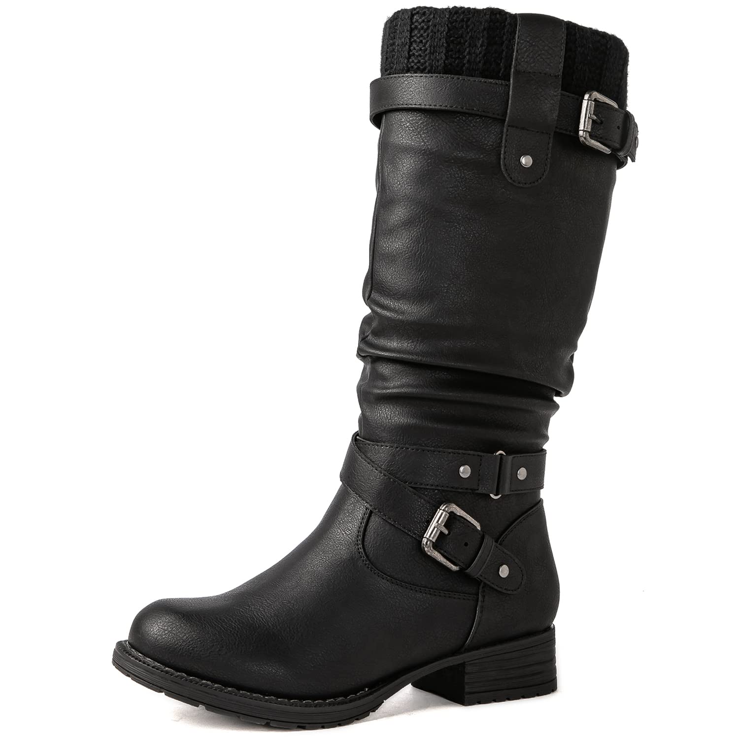 GLOBALWIN Women's Motorcycle Boots - Mid Calf Riding Boots with Low Heels for Fall & Winter | Stylish & Comfortable Biker Boots for Women | Perfect for Motorcycle Riding, Casual Wear & Outdoor Activities