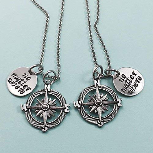 Best Friend Necklace with Compass Charm - BFF Jewelry for Sisters, Mothers & Daughters - Inspirational Quote Pendant for Long Distance Friends - Perfect Gift for Birthdays, Anniversaries & Special Occasions