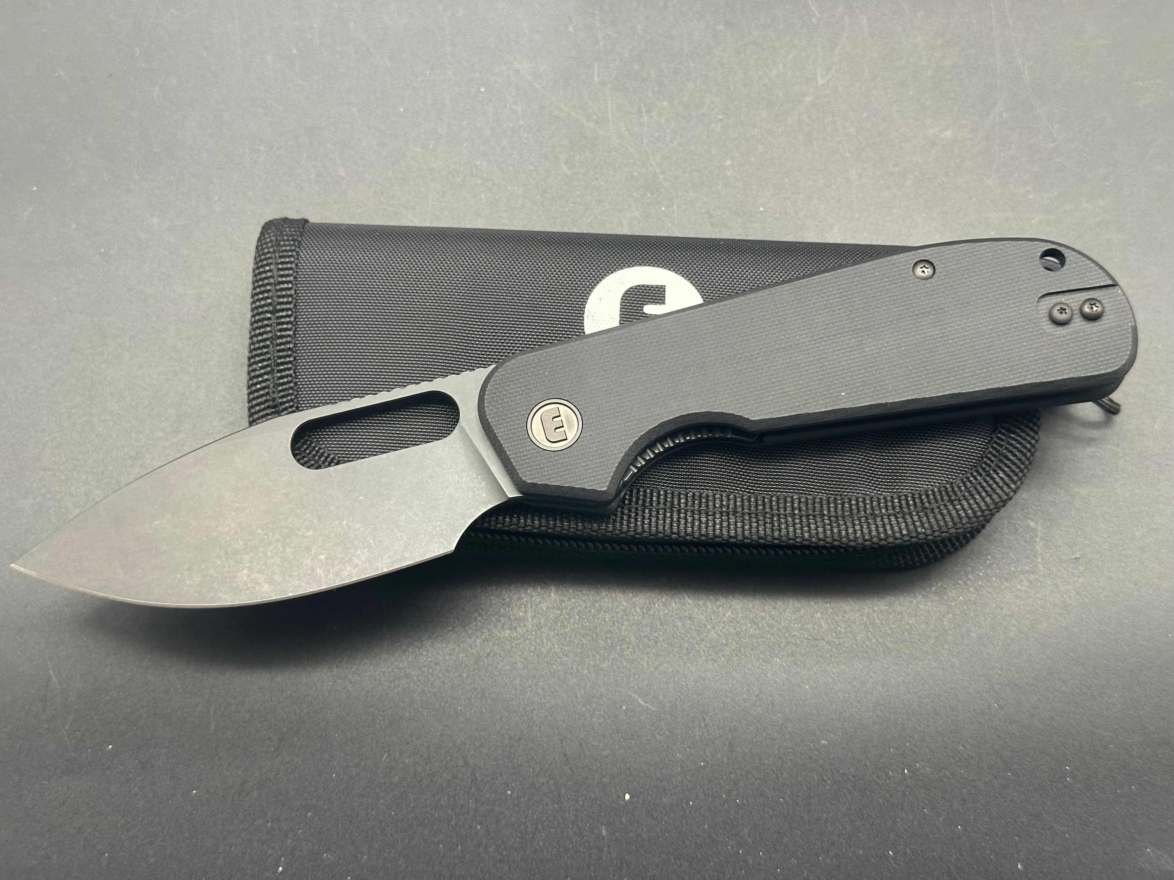 Eutektik EFD Blackwashed Folding Knife with LTK Koozie, Patch & Sticker - Tactical EDC Pocket Knife for Outdoor Camping, Hiking, and Survival Gear
