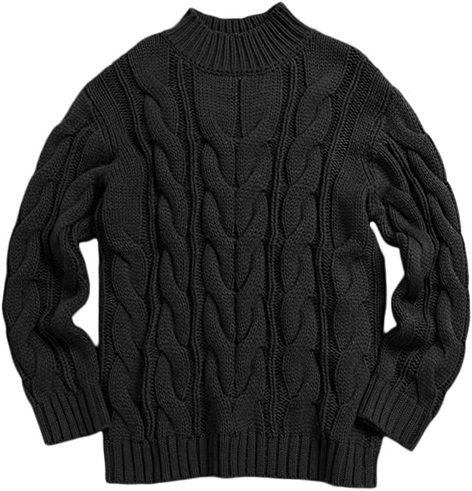 Men's Cable Knit Turtleneck Sweater - Loose Fit Long Sleeve Chunky Winter Pullover for Casual Wear & Cold Weather Outfits