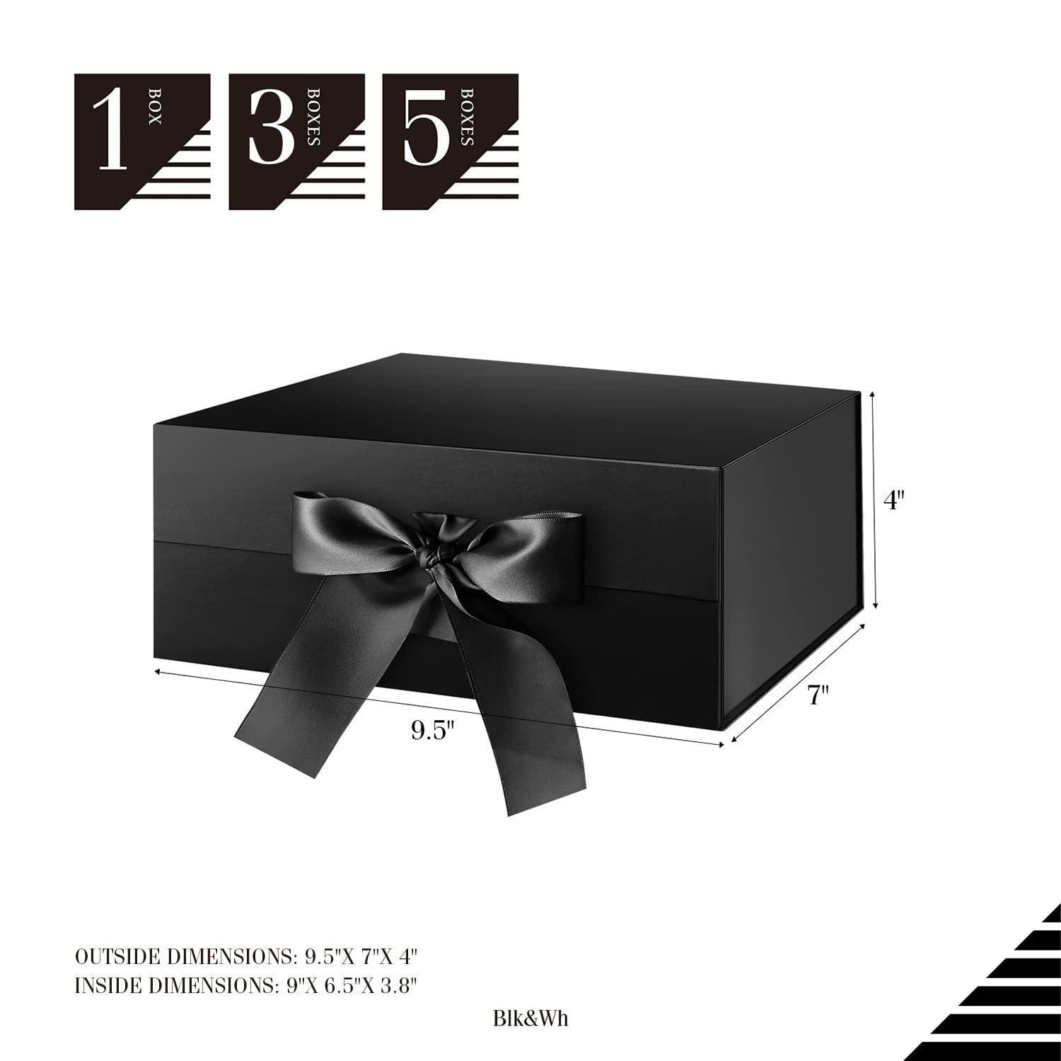 Premium 9x6.5x3.8 Inch Black Magnetic Gift Box with Ribbon - Elegant Glossy Finish for Groomsmen Proposals, Wedding Favors, Jewelry Packaging & Luxury Gift Giving - Perfect for Birthdays, Anniversaries and Special Occasions