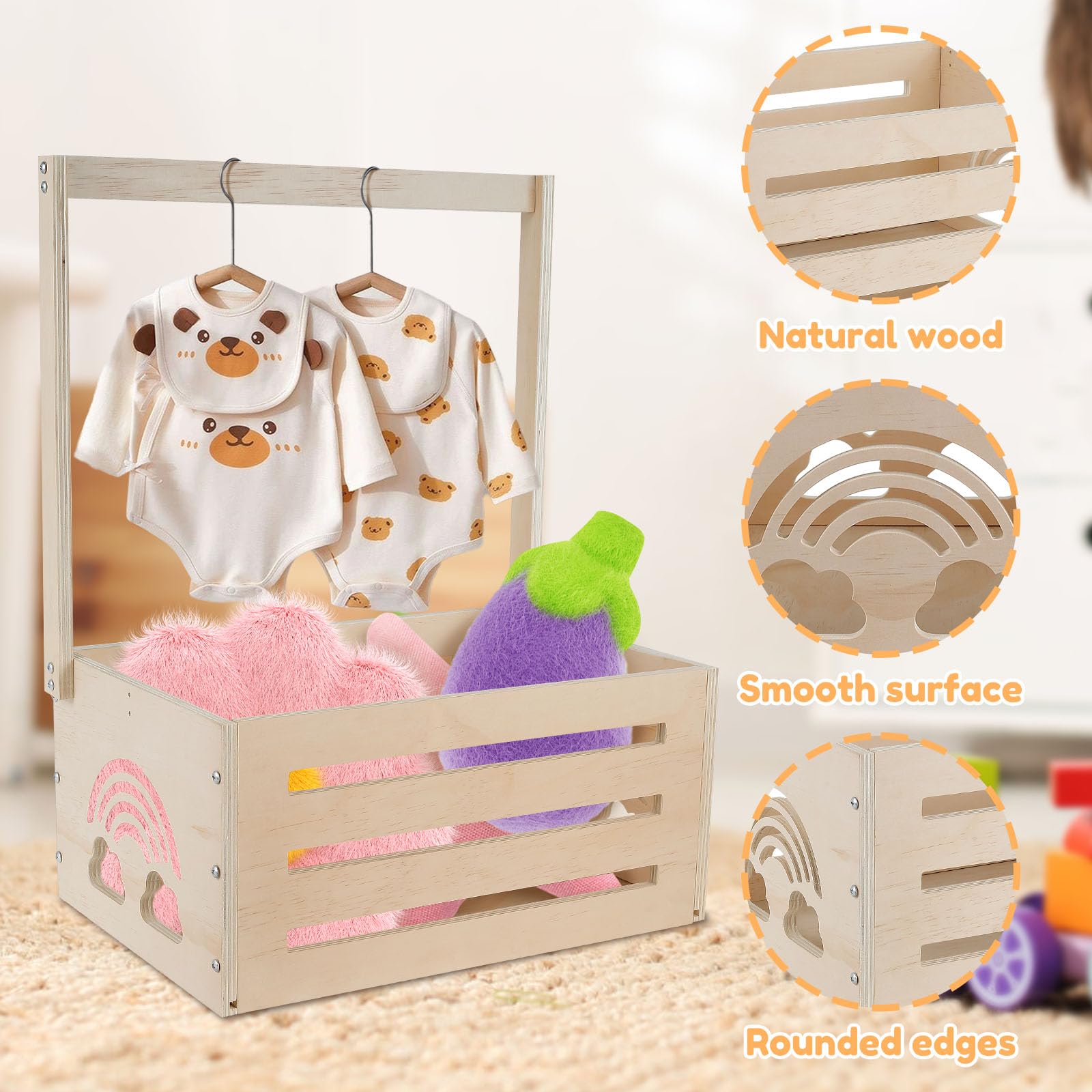Personalized Wooden Baby Shower Gift Crate for Boys & Girls - Newborn Shower Party Basket with Custom Name - Perfect for Baby Showers, Gender Reveals & New Parent Gifts - Nursery Storage & Keepsake Organizer