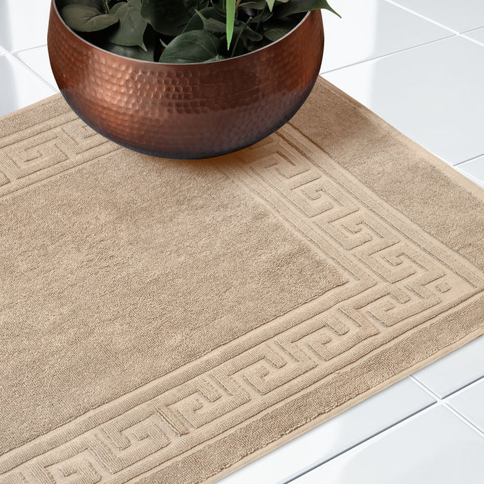Premium Cotton 2-Piece Greek Key Border Bath Mat Set - Ultra Absorbent, Non-Slip Bathroom Rug - Perfect for Modern Bathrooms, Master Suites & Spa-Like Retreats