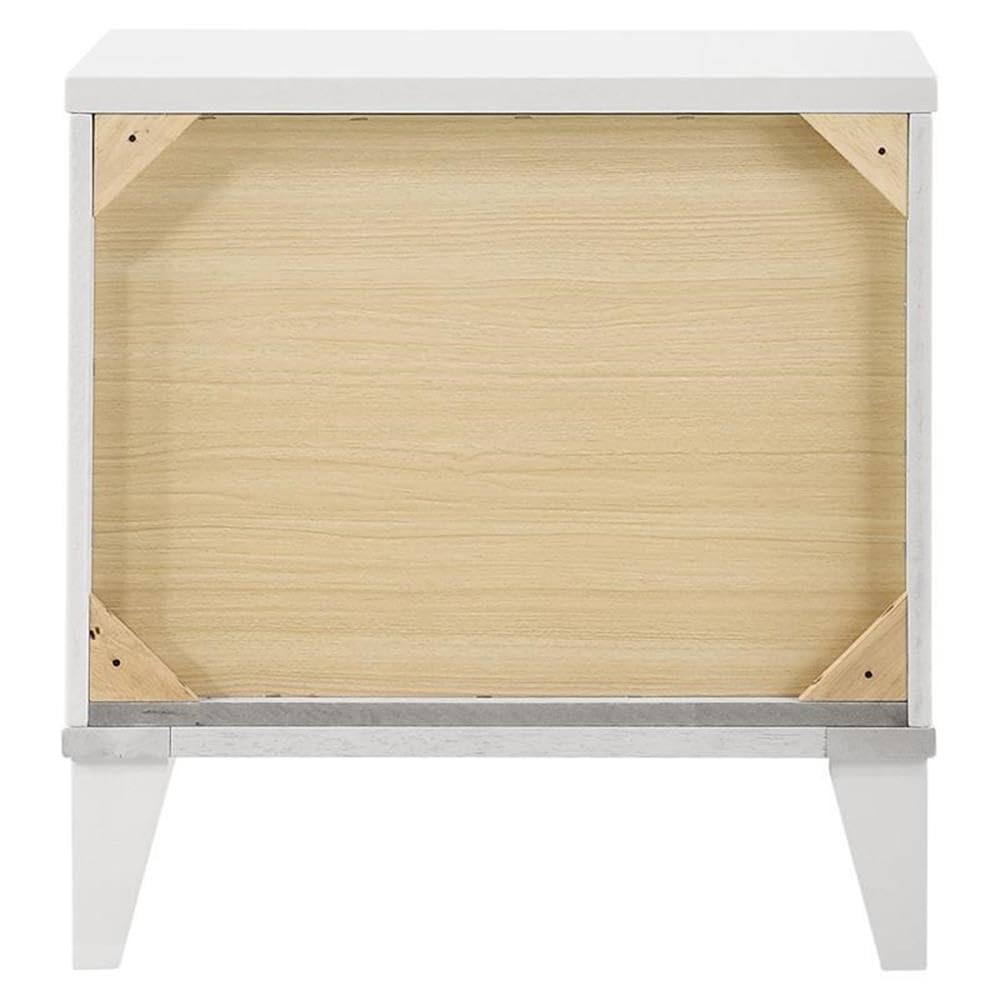 Acme Chelsie White Wooden 2-Drawer Nightstand with Modern Acrylic Bar Handles - Perfect Bedside Table for Bedroom, Guest Room & Nursery Storage