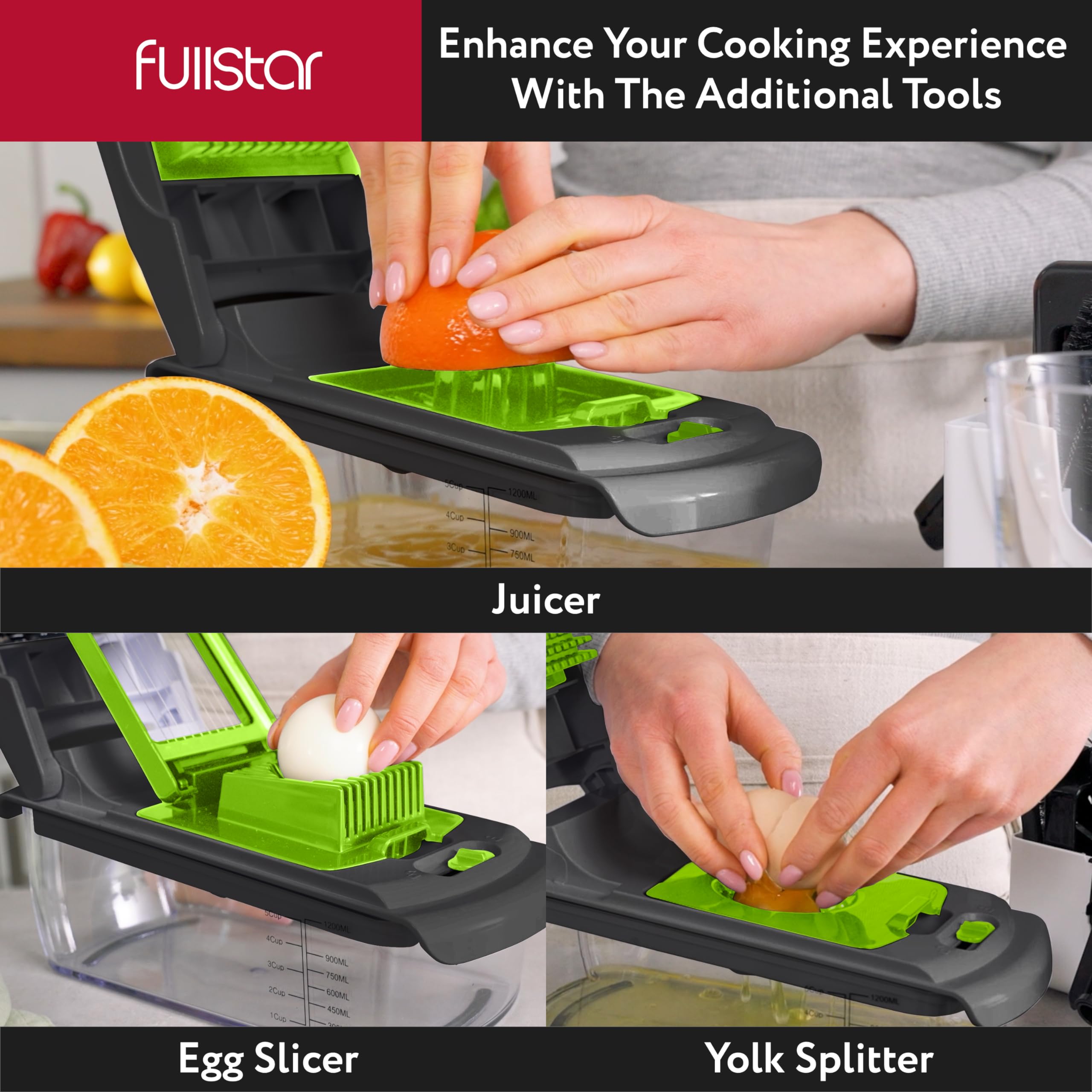 Fullstar 8-in-1 Vegetable Chopper, Spiralizer & Food Slicer with Container - Kitchen Gadgets for Meal Prep, Salad Making & Healthy Cooking - Perfect for Home Chefs & Healthy Lifestyles (Gray/Green)