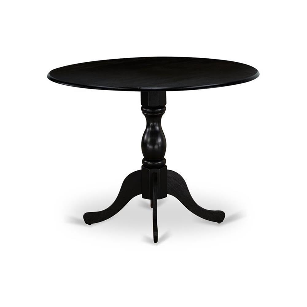 East West Furniture DMT-ABK-TP Dublin Round Wooden Dining Table with Drop Leaf & Pedestal Base - 42x42 Inch, Wirebrushed Black - Perfect for Small Spaces, Breakfast Nooks & Cozy Kitchens