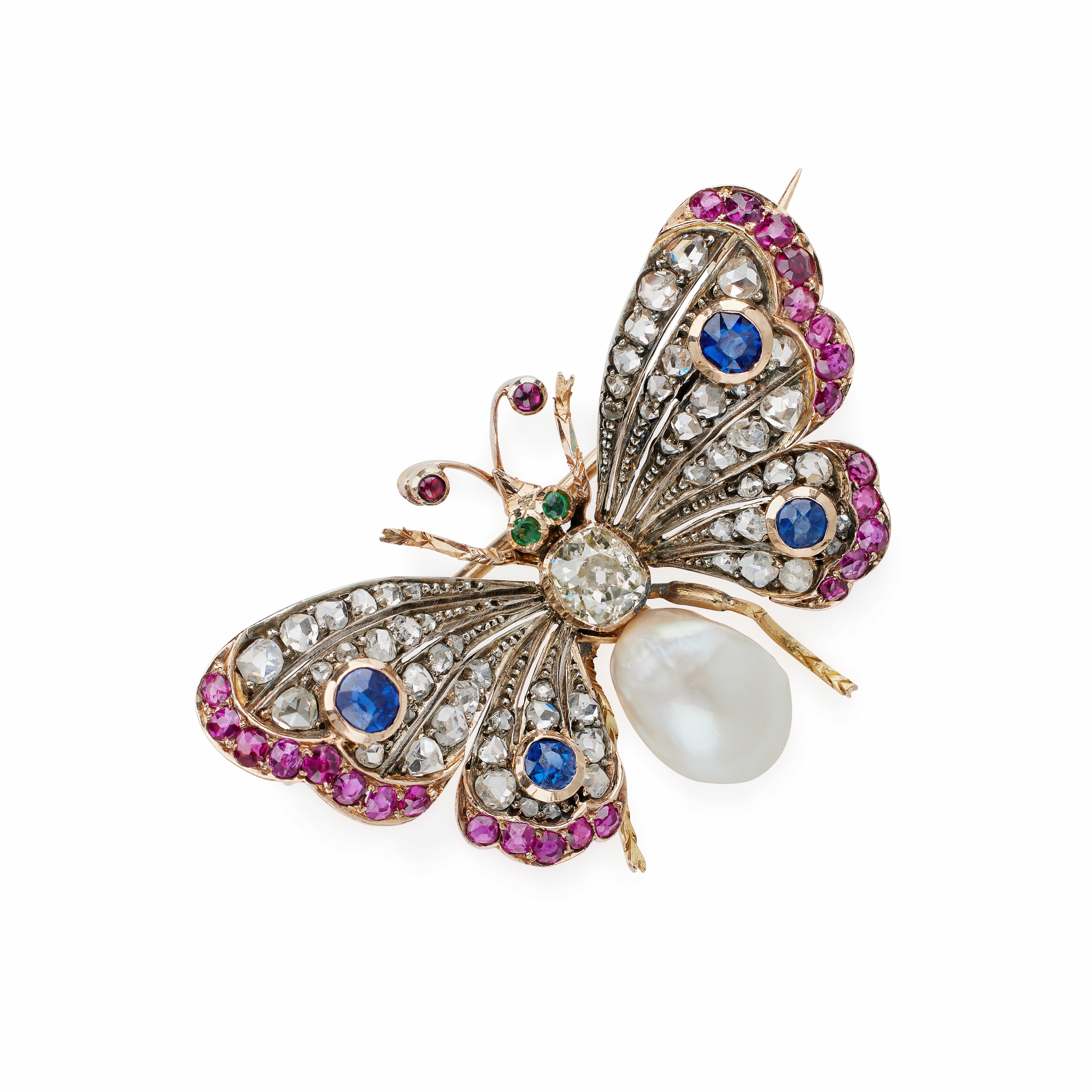Vintage Butterfly Brooch with Diamond, Pearl & Gemstone Accents - Elegant Jewelry for Weddings, Parties & Special Occasions